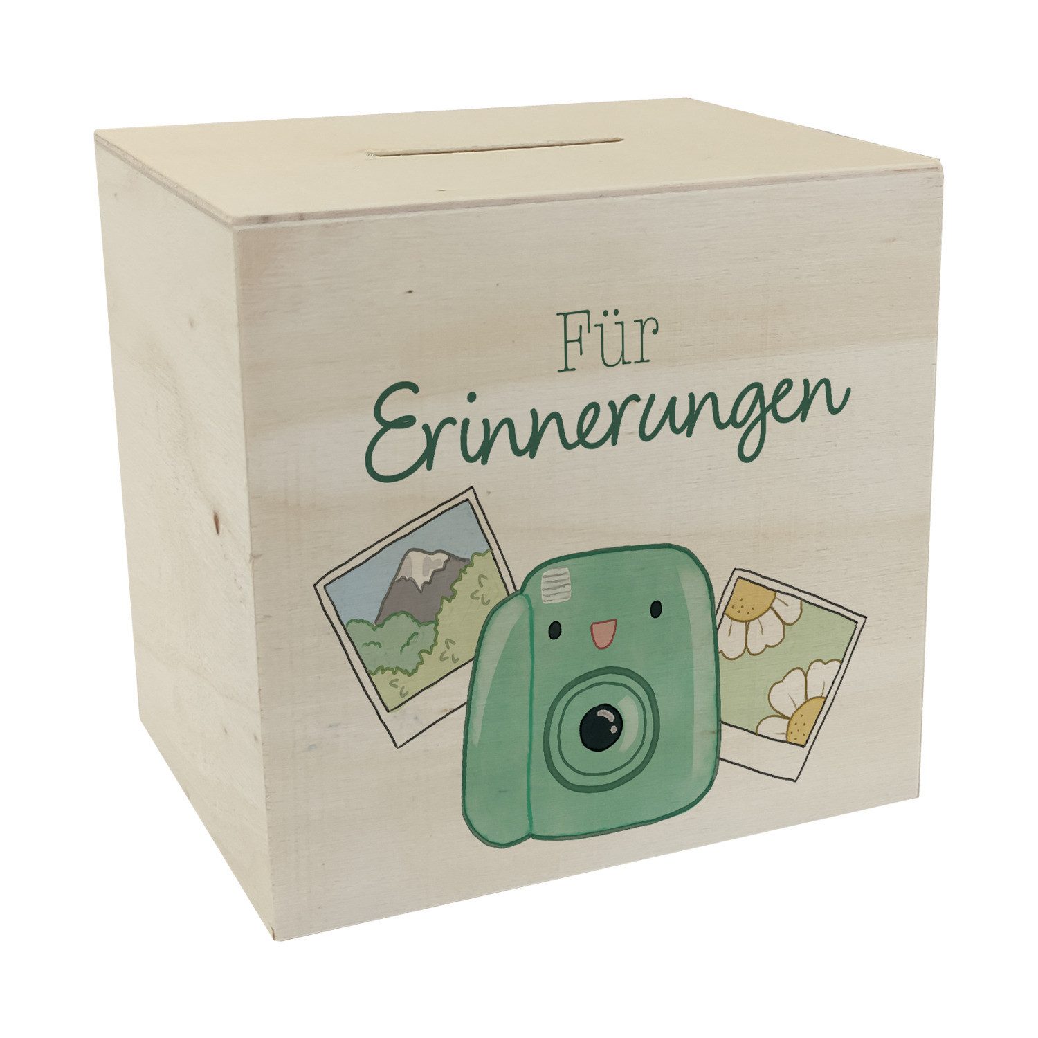 Spardose Kamera Spardose aus Holz mit Spruch Für Erinnerungen