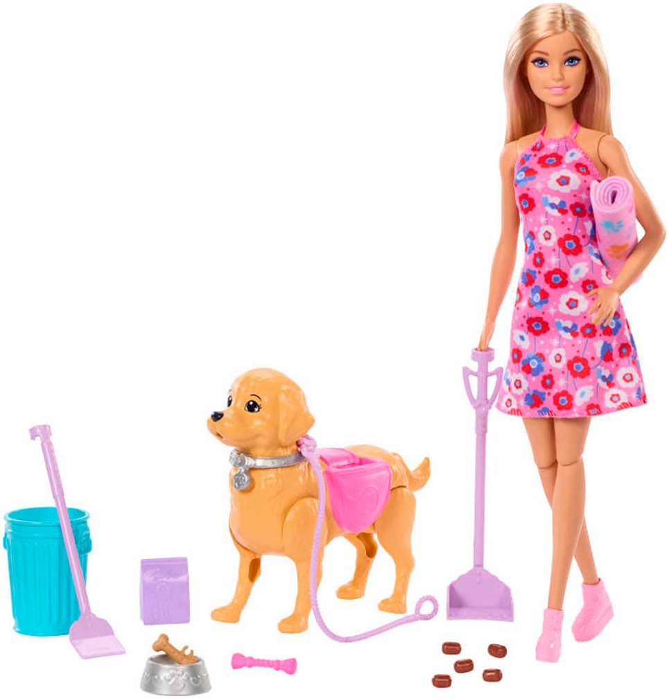 Barbie Anziehpuppe Barbie Hundespaziergang Spielset, mit Puppe