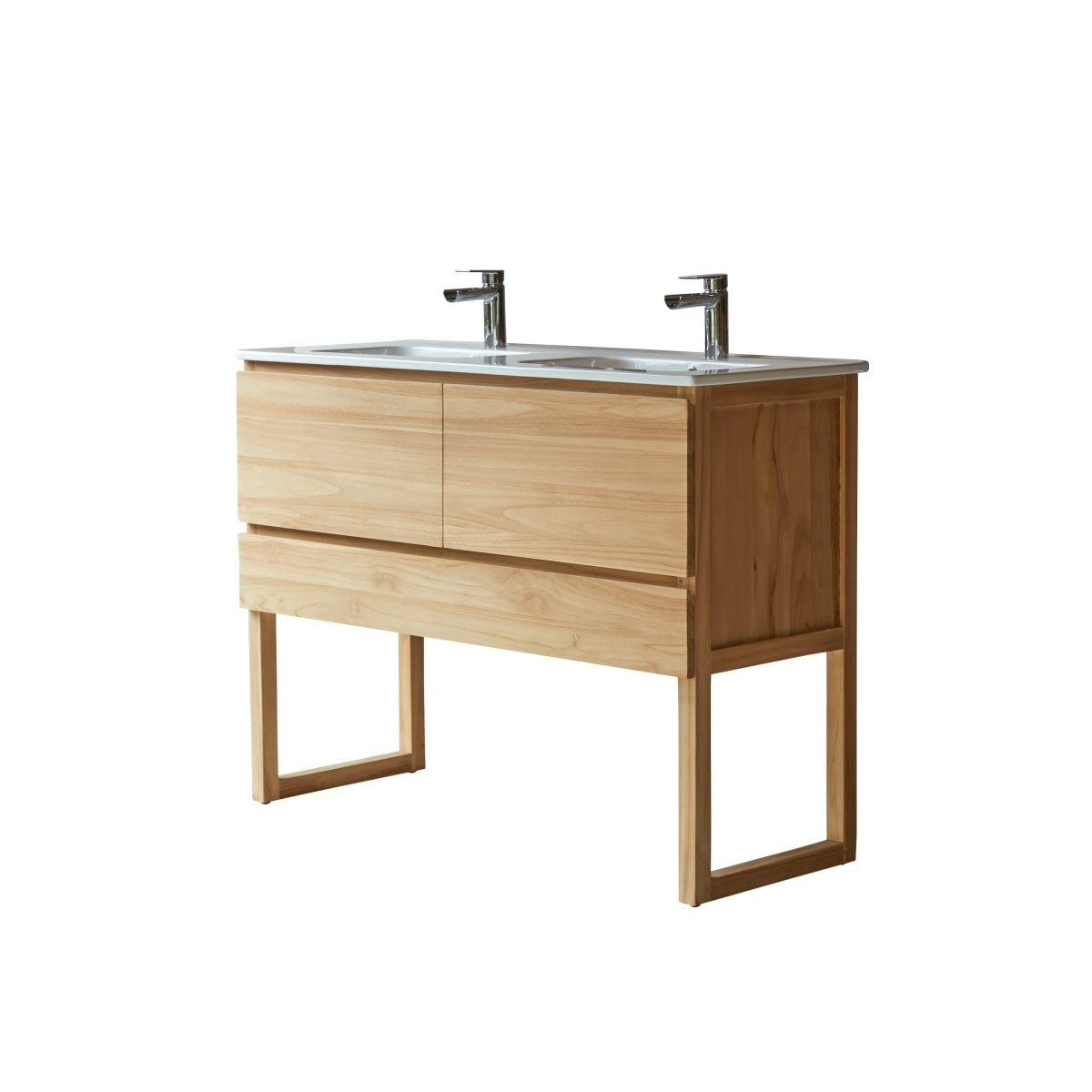 Tikamoon Waschtisch Waschtisch aus Teakholz mit Waschbecken aus Keramik 120 Edgar