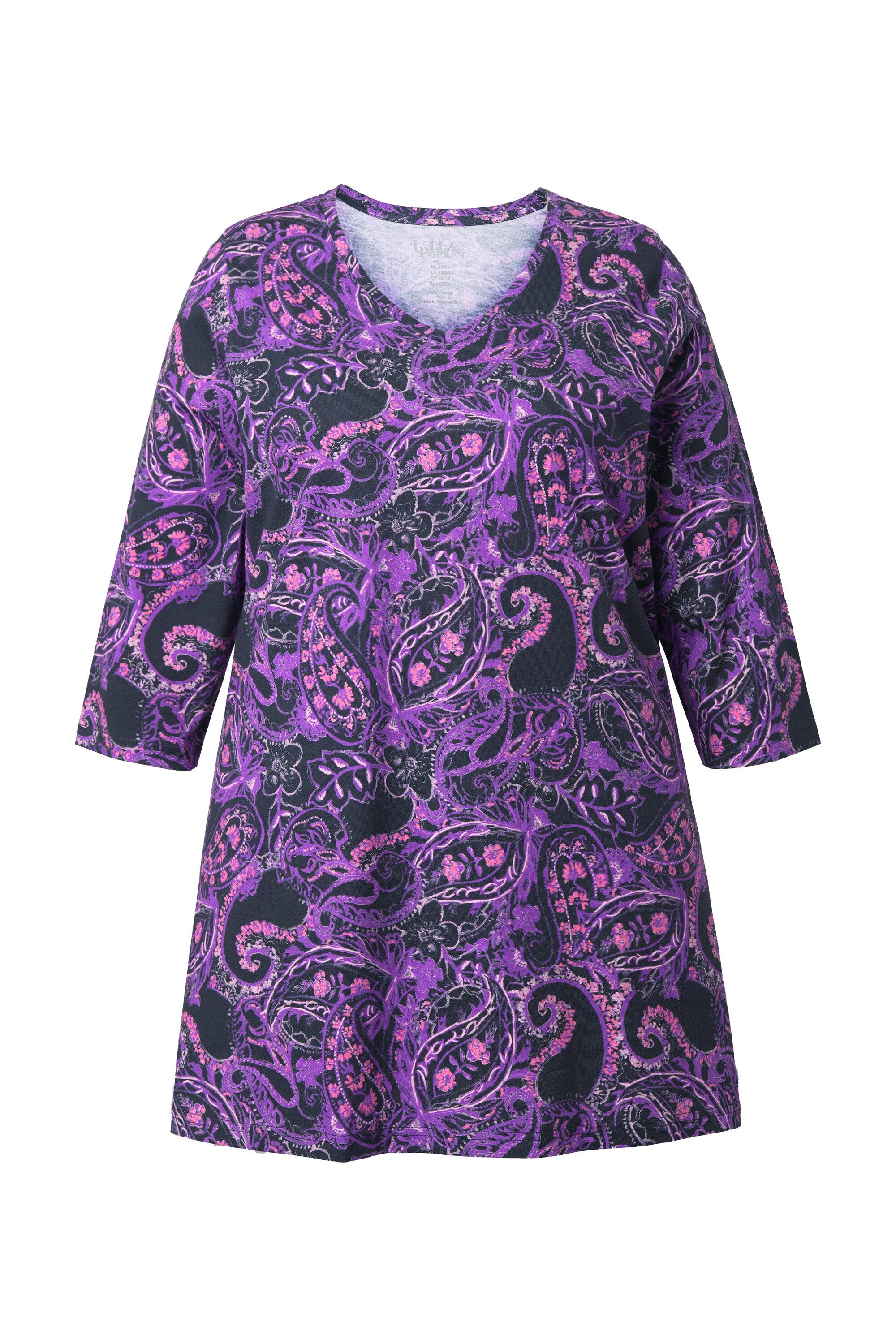 Longshirt Longshirt Paisley A-Linie V-Ausschnitt 3/4Arm