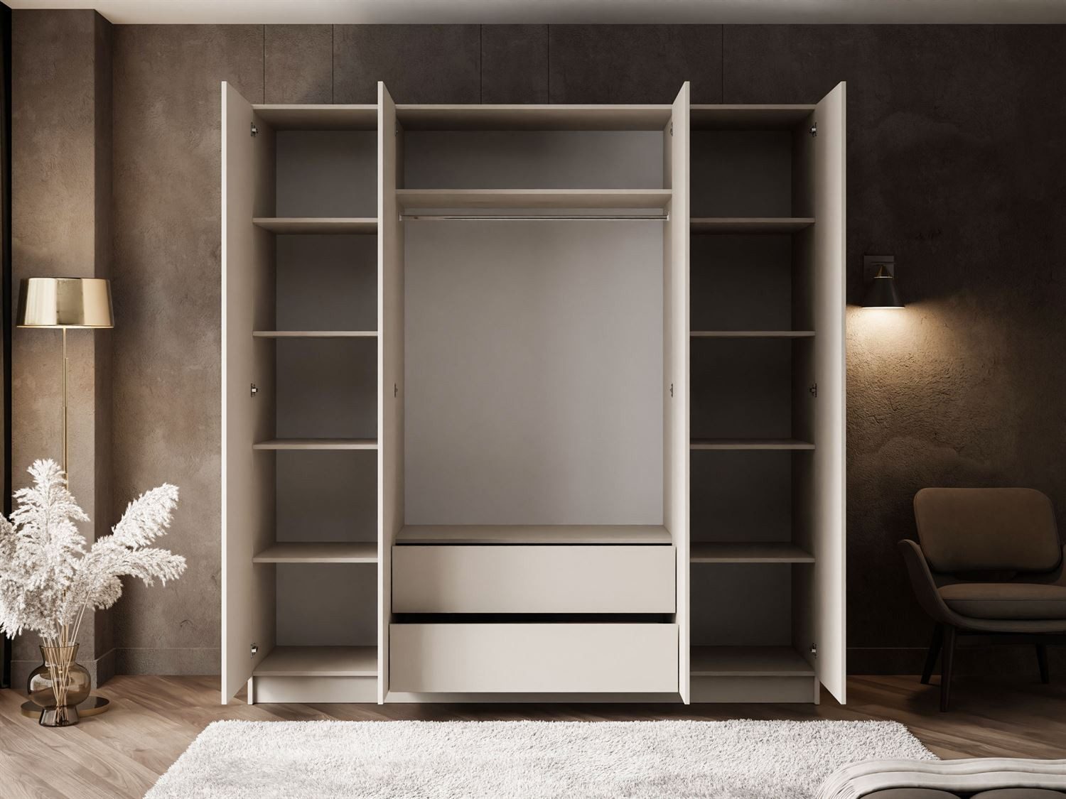 Lookway Kleiderschrank AUREL 4D KASCHMIR Drehtürenschrank 200x57x210 cm – Bild 4 von 5