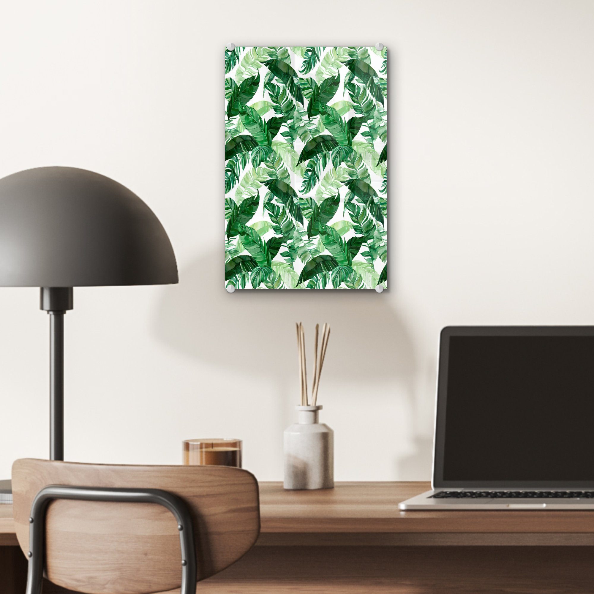 MuchoWow Acrylglasbild Blätter - auf Wandbild Grün Glasbilder Foto - St), auf Bilder - - Wanddekoration - Glas Muster, (1 Glas