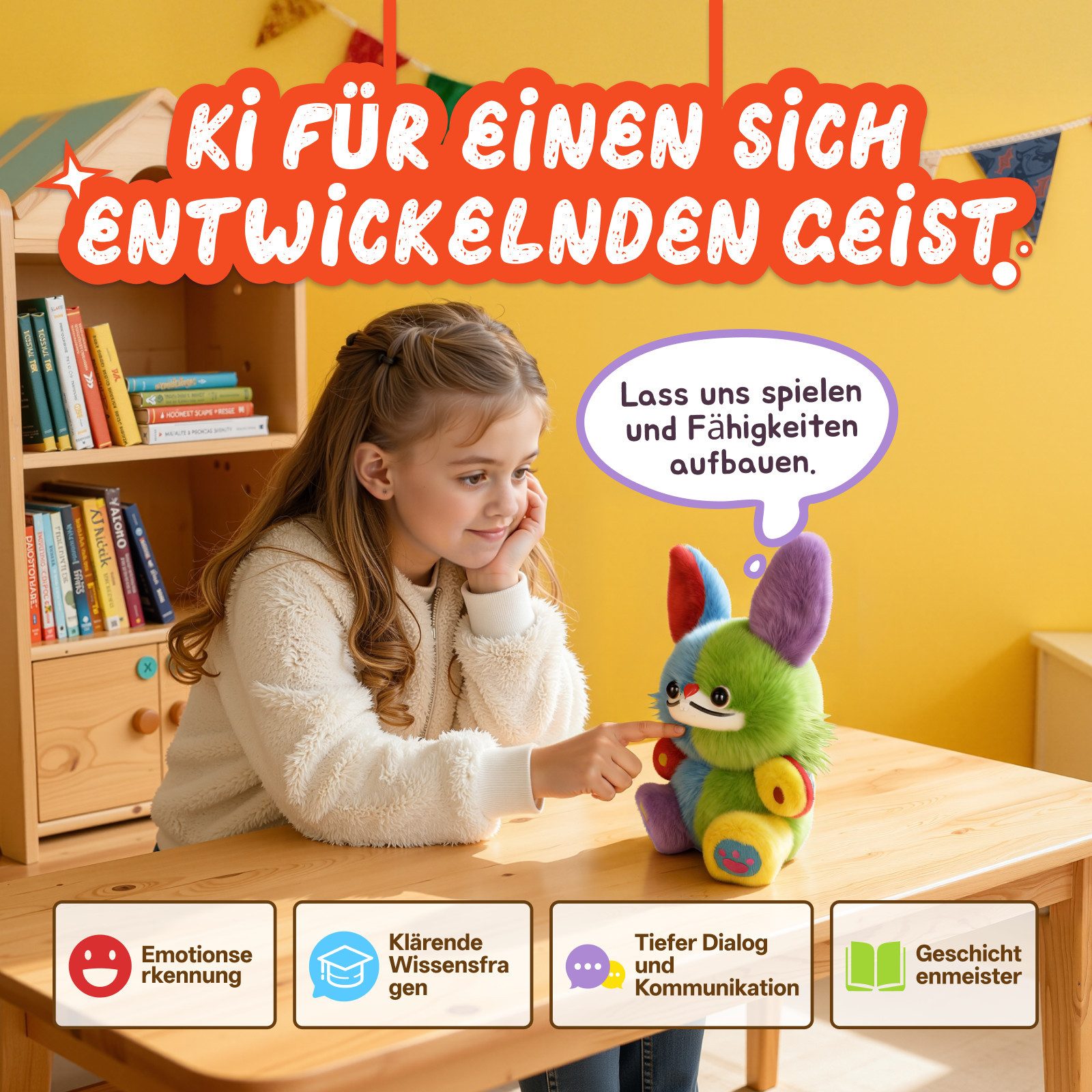 HOMAVO Kuscheltier mit KI und ChatGPT-5, interaktiver Begleiter in 18 Sprachen, über 300 Märchen und Kindersicherung; erfordert 2,4-GHz-WLAN