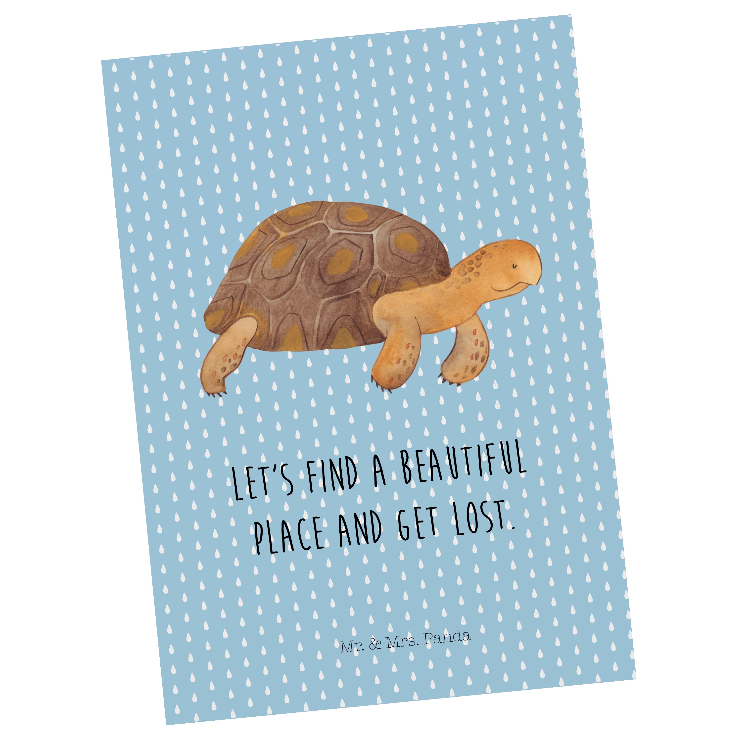 Mr. & Mrs. Panda Postkarte Schildkröte marschiert - Blau Pastell - Geschenk, Meer, Schildkröten