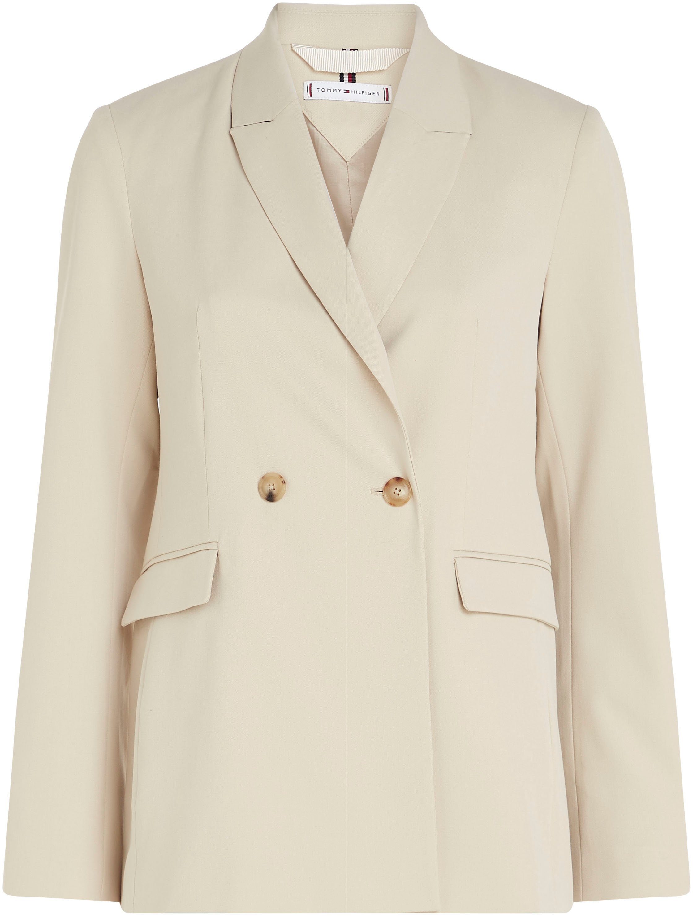 modischem Kurzblazer DB Doppelreiher SLIM VIS Tommy POLY BLEND Hilfiger im Classic_Beige BLAZER