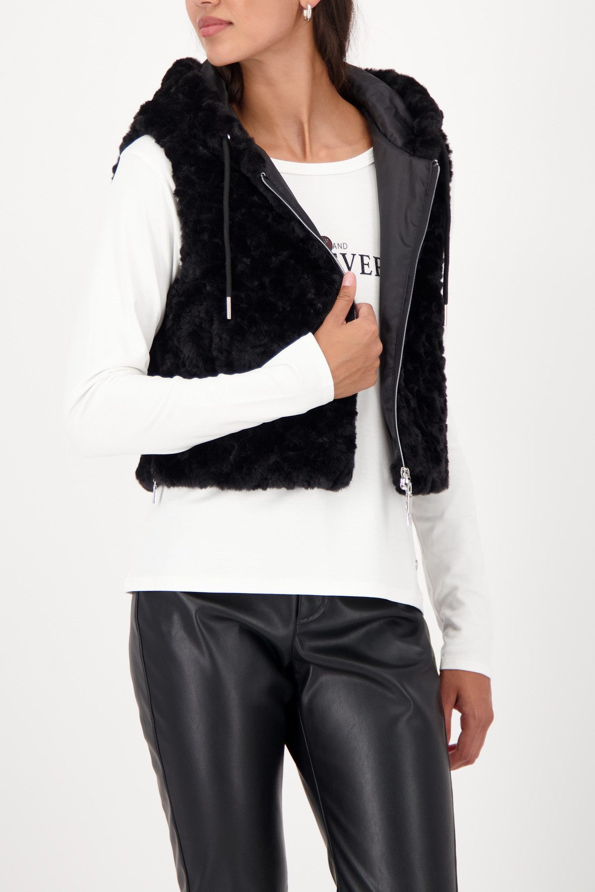 Monari Fellimitatweste Regular fit mit Kapuze