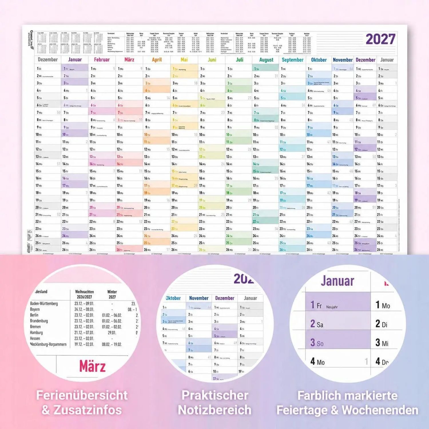 Wandkalender Jahresplaner XL Prisma 14 Mon 1 Stk. gerollt 2027