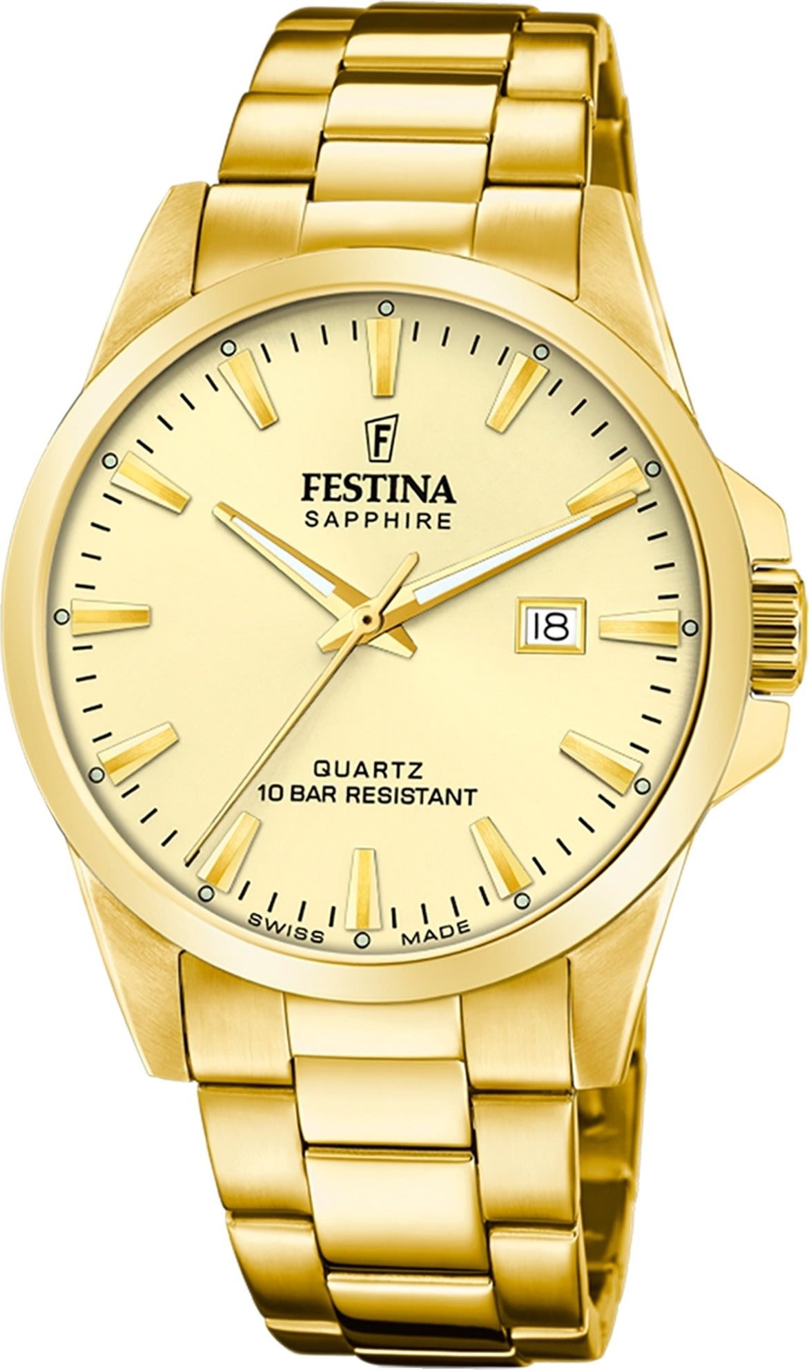 Festina Quarzuhr Festina Herrenuhr Edelstahl gold Festina, (Analoguhr), Herren Armbanduhr rund, Edelstahlarmband gold, Elegant