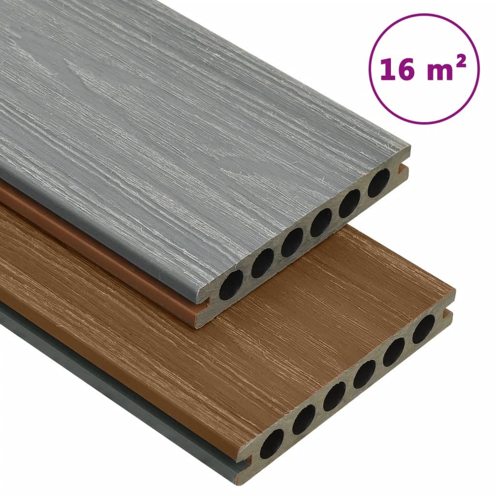 furnicato Terrassendielen WPC mit Zubehör Braun und Grau 16 m² 2,2 m, BxL: je 14x220 cm