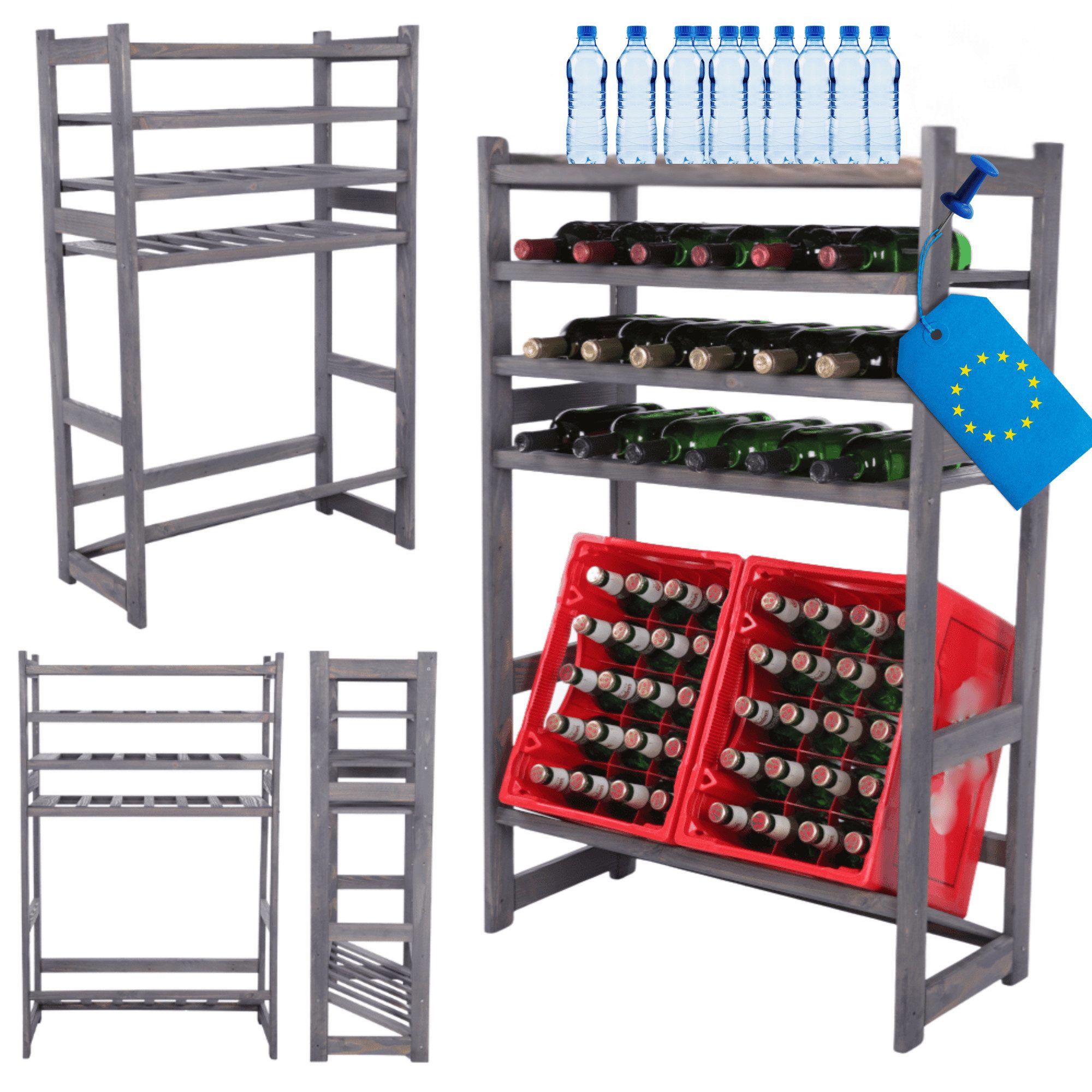 Modo24 Weinregal Kistenregal, Kombiregal, Weinregal, Holzregal, Massivholz Kiefer, Allzweckregal, Modulares Design, viele Größen und Farben