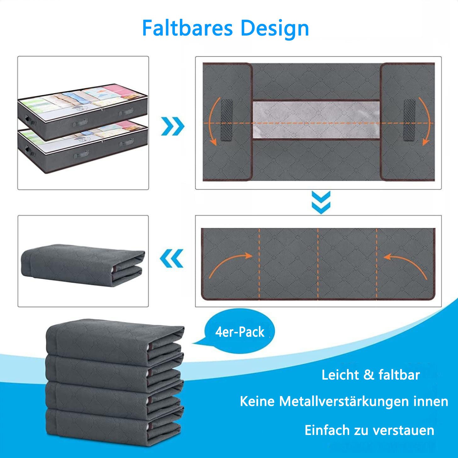 Refined Living Unterbettkommode 90L Aufbewahrungstaschen für unter dem Bett,4er Set,Aufbewahrungsbox (faltbare Organizer und Aufbewahrungsboxen, Schrankorganizer und Aufbewahrungsbehälter, Organisatoren mit Transparentes PVC-Fenster, Robuste Reißverschlüsse und Verstärkte Griffe, für den Einsatz unter dem Bett oder im Schrank, 4 St., Großes Fassungsvermögen, Hochwertiges Material, Vielseitig einsetzbar), für Decken, Handtücher, Kleidung, Bettdecken, Pullover, Bettwäsche