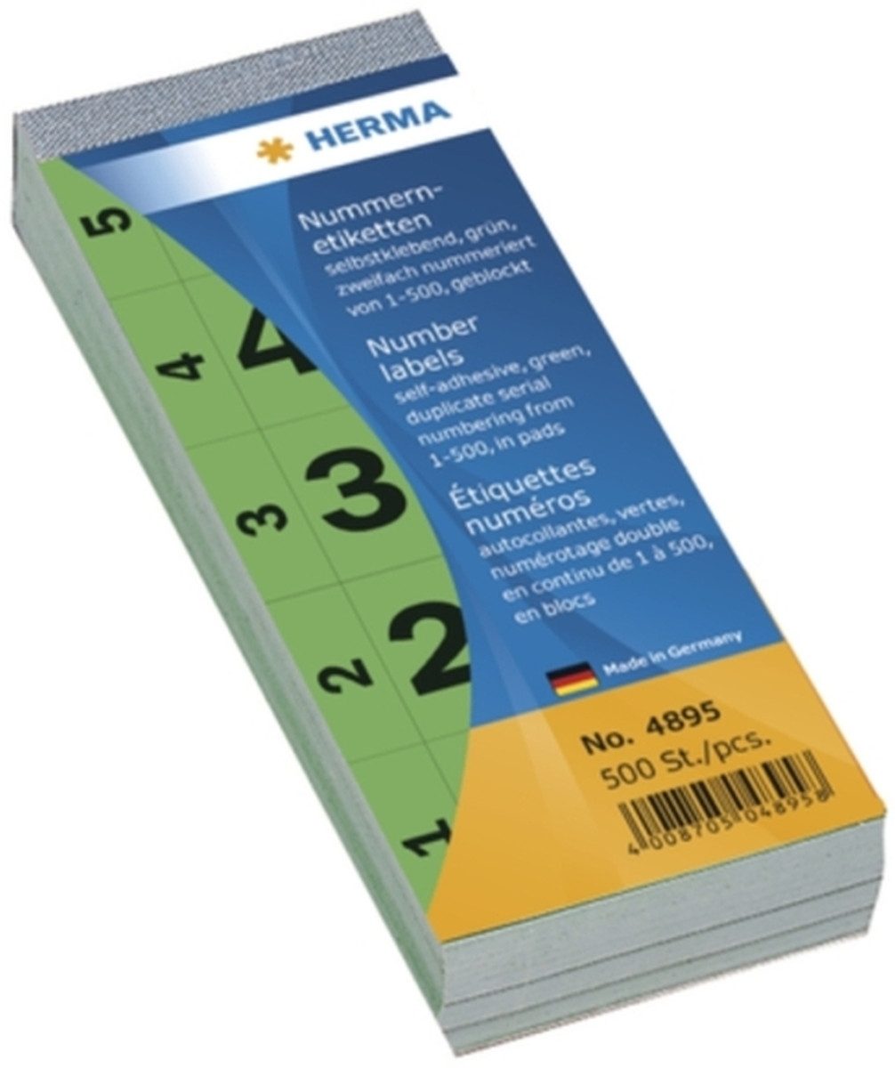 HERMA Etiketten Nummernblock selbstklebend 1-500 grün 28x56mm VE=500 Stück (5 Stück)
