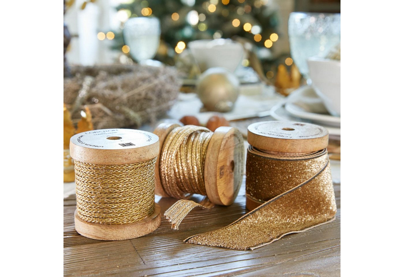 Thumbnail - Mirabeau Geschenkband Band 3er Set Tamsworth gold