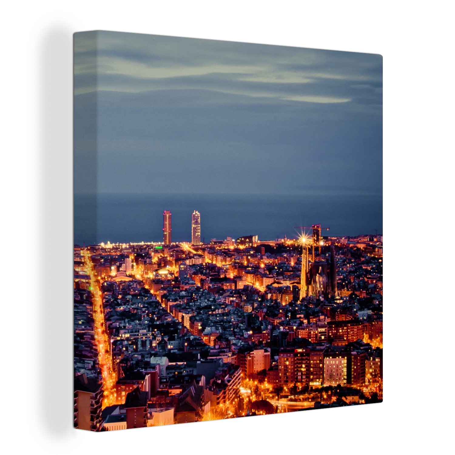 OneMillionCanvasses® Leinwandbild Barcelona - Skyline - Spanien, (1 St), Leinwand Bilder für Wohnzimmer Schlafzimmer