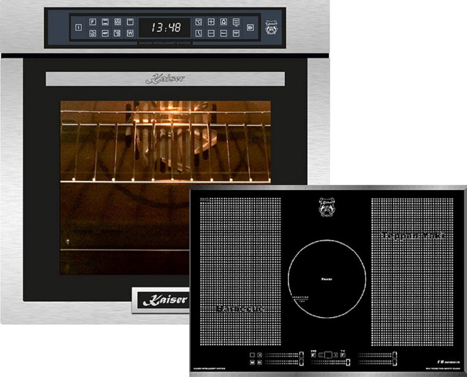 Kaiser Küchengeräte Backofen-Set Herd Set Autark Einbaubackofen,Edelstahl,86L, 60 cm, 15 Fkt.+Induktionskochfeld 77 cm EH 6306 N R + KCT 777 FI La Perle, mit 1-fach-Teleskopauszug