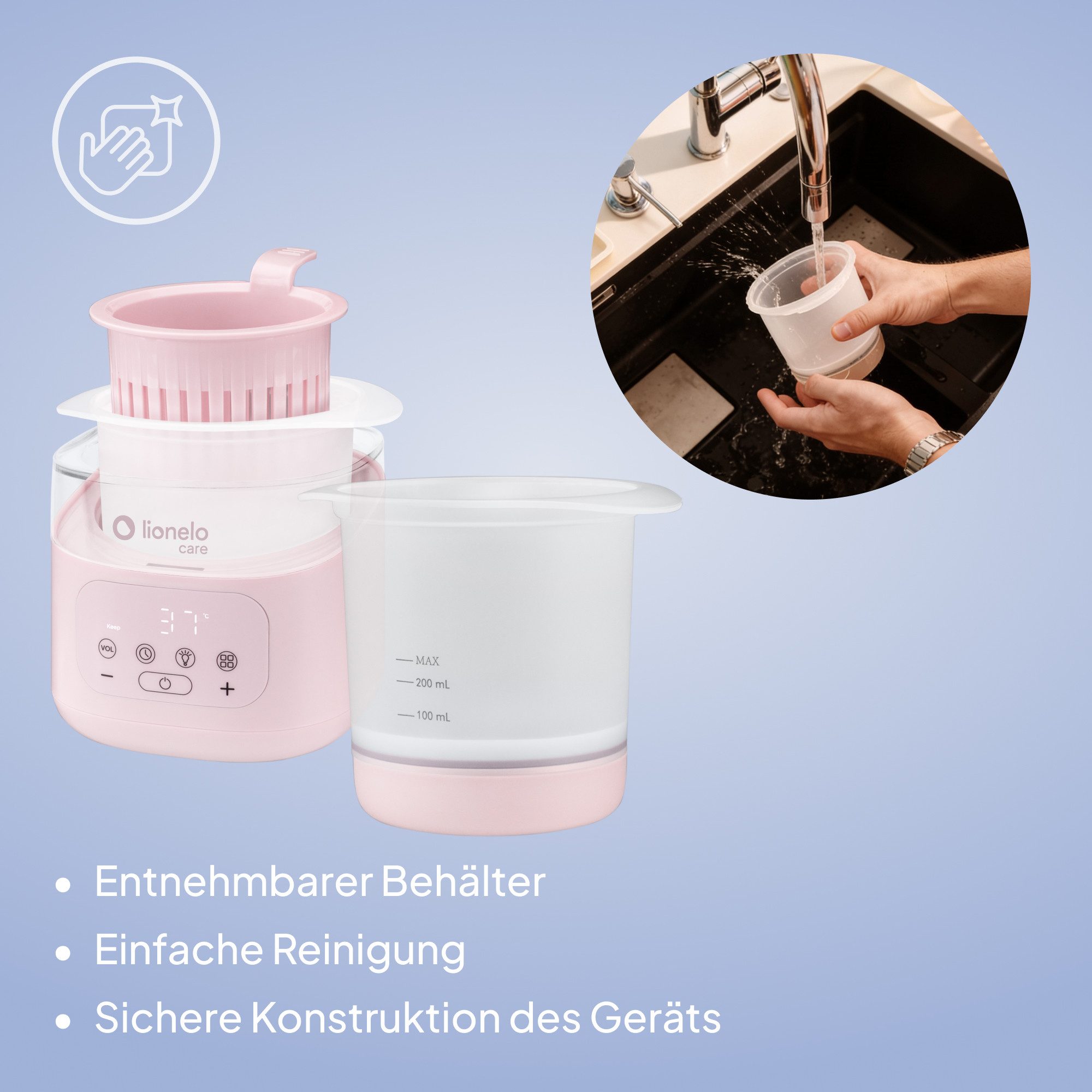 lionelo Babyflaschenwärmer THERMUP 4.0, Herausnehmbarer Behälter/6 Modi/400 W/Nachtlicht