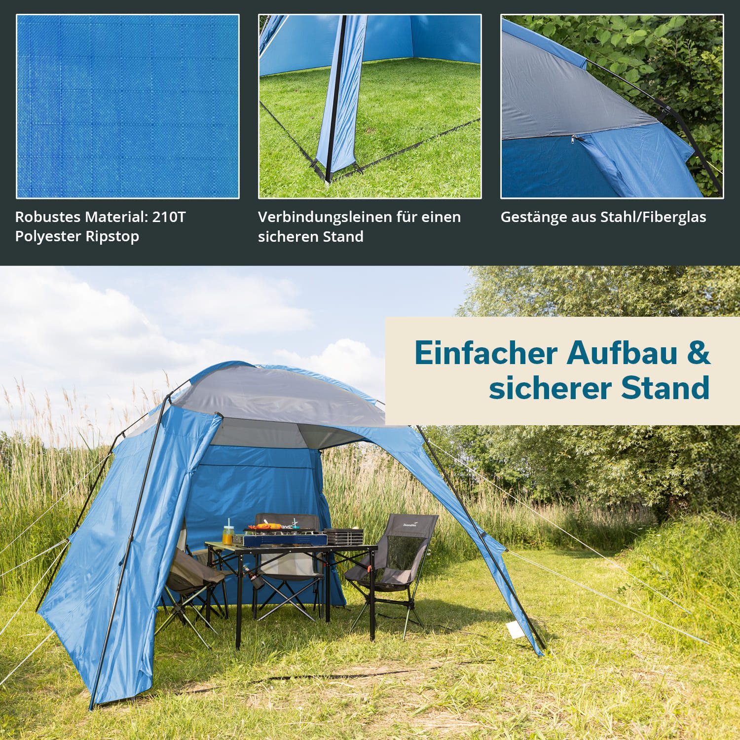 Skandika Pavillon Vorzelt für Camping oder Garten 3 x 3 m, Stehhöhe 2,1 m, integrierte Seitenwände, Sonnenschutz, Gartenzelt, Windschutz, Outdoor