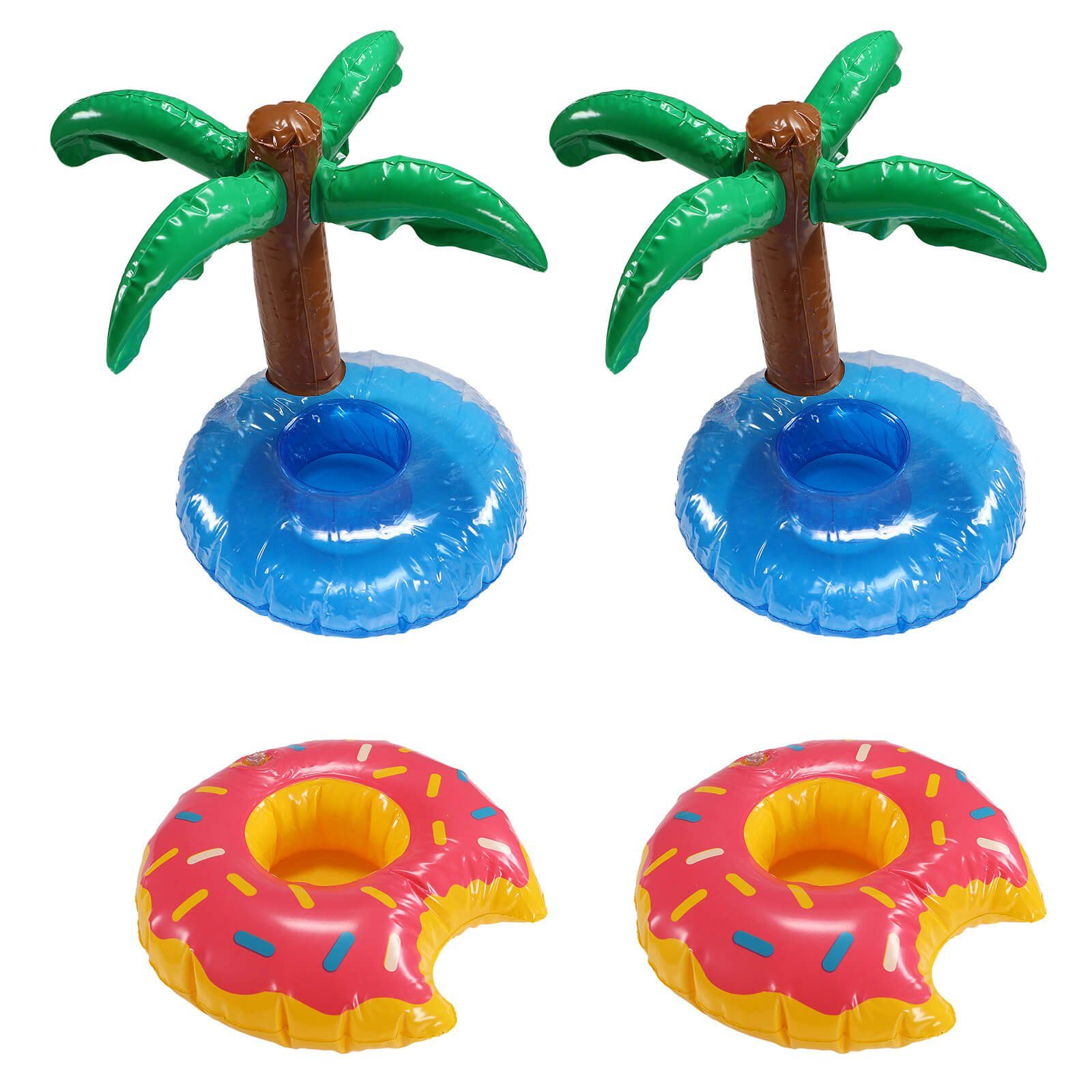 Krüger & Gregoriades Aufblasbares Partyzubehör 4er Set aufblasbare Dosenhalter Pool Getränkehalter Donut und Insel