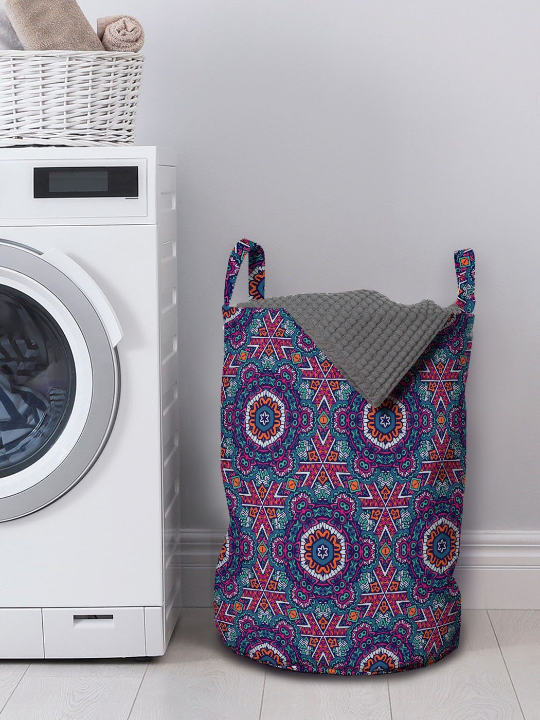 Abakuhaus mit Griffen Wäschekorb Wäschesäckchen Waschsalons, Streifen Jahrgang Kordelzugverschluss Design für Floral
