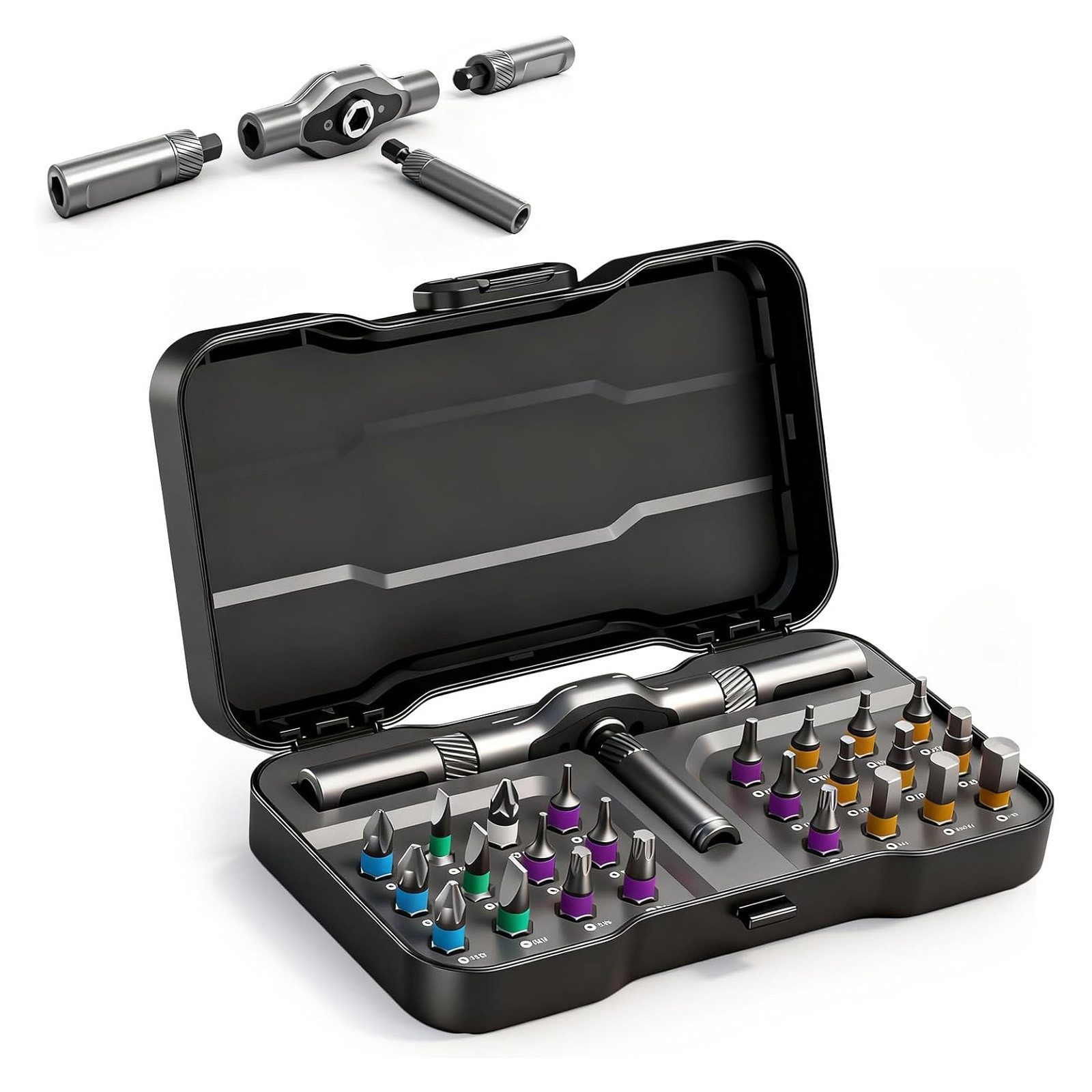 BlingBin Schraubendreher Ratschenschraubendreher Set, 24-in-1 Magnetischer Ratsche Set, (1er Set, 1 St., Material: Chrom-Molybdän-Stahl), Ratchet Schraubendreher Set für Fahrrad, Möbel & Home Improvement