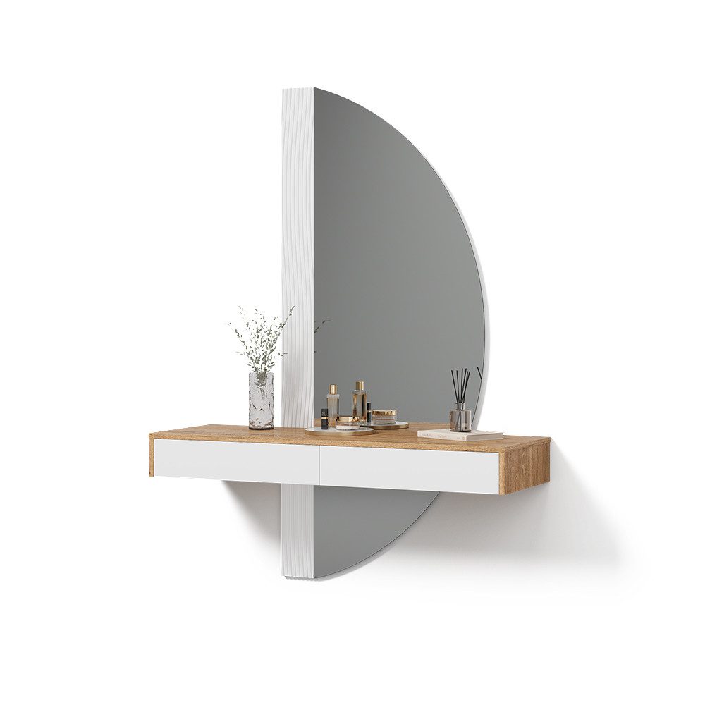 Schminktisch Ascona, Weiß/Eiche, 120 cm mit LED Beleuchtung
