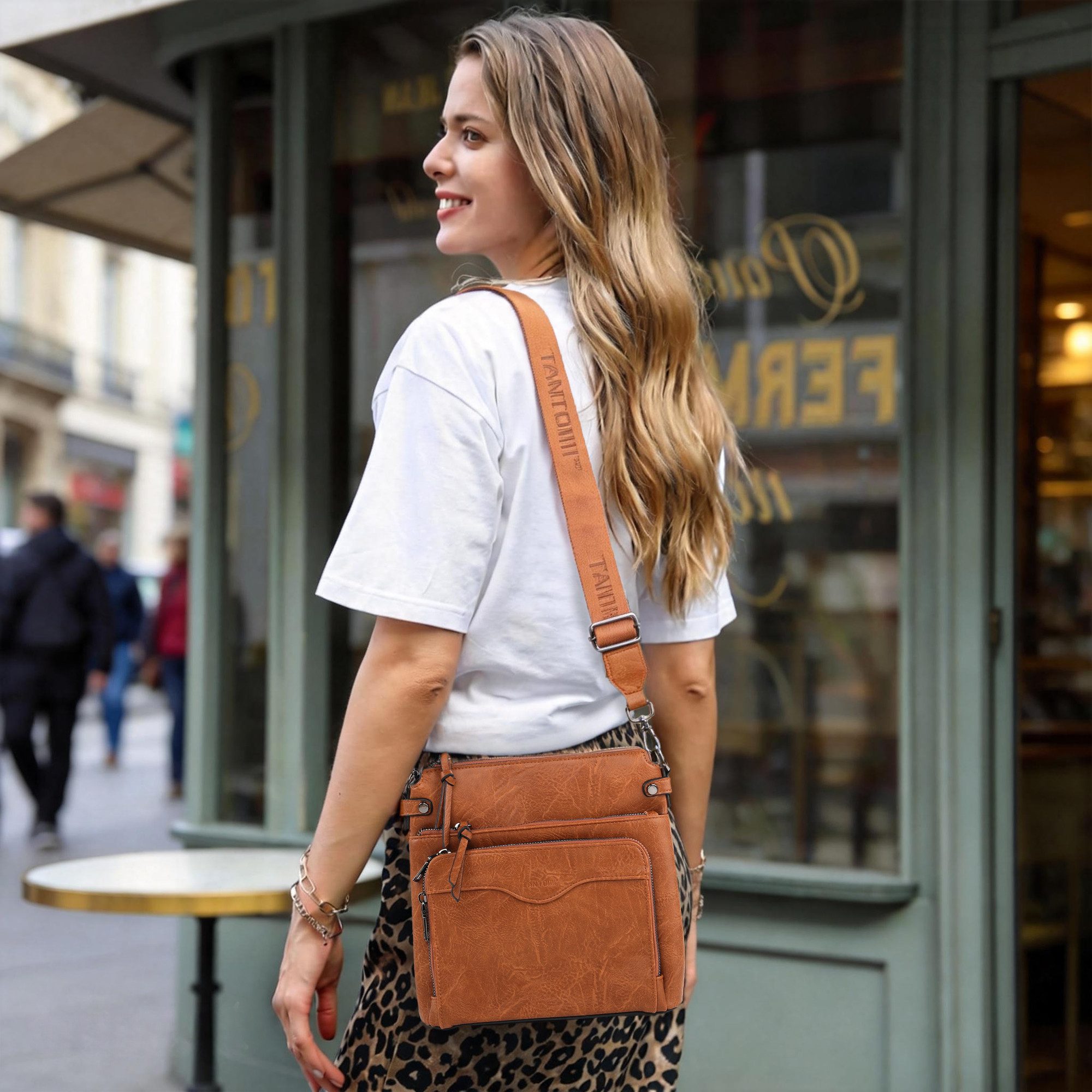 TANTOMI Umhängetasche Damen Schultertasche Mittelgroß, Crossbody Bag mit RFID-Kartenfächern, Damen Handtasche Henkeltasche Schultertasche Crossbody Bag