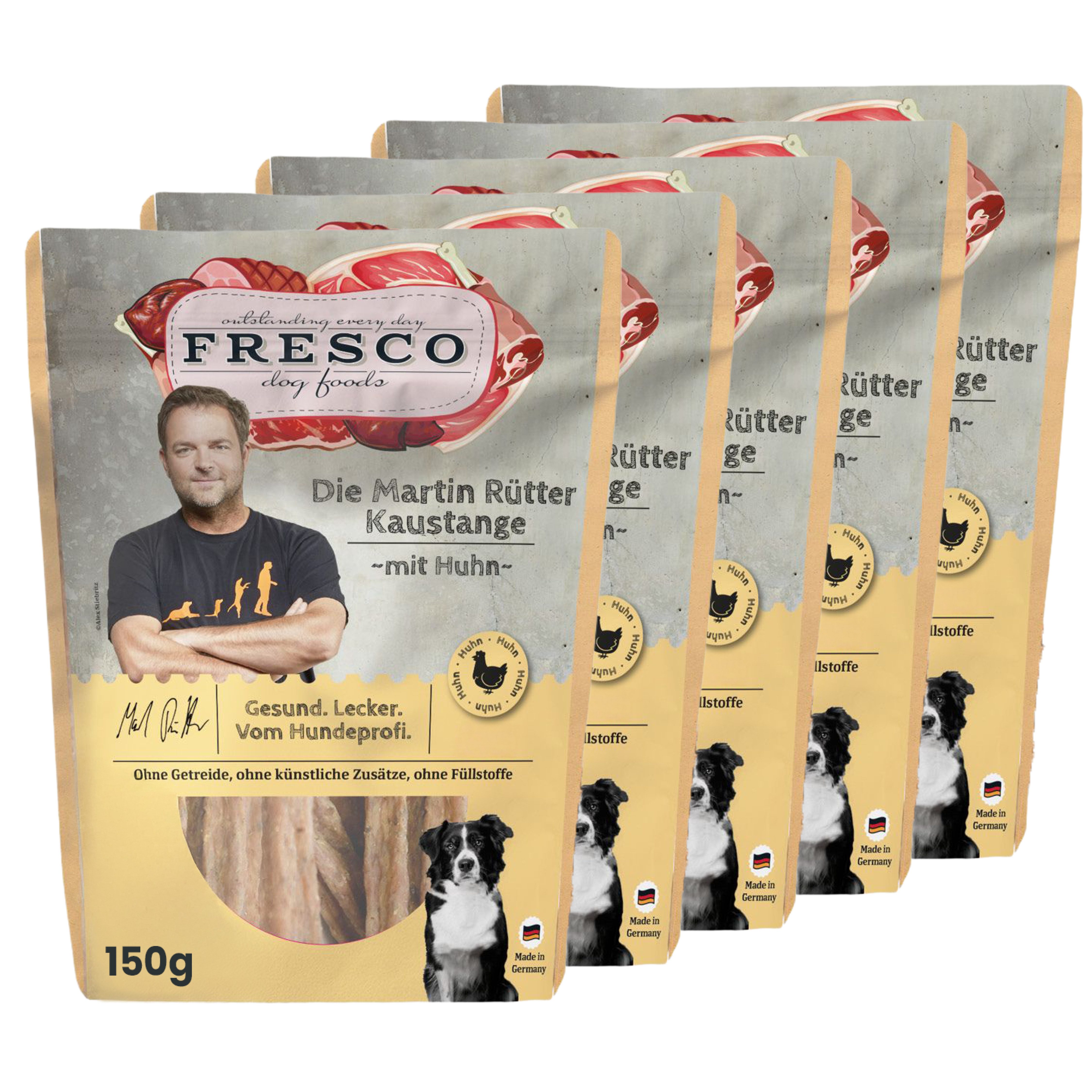 Fresco Dog Martin Rütter Kaustangen für Hunde Huhn 5x150g, Snack für: Hunde, Zahnpflege Hundeleckerli getreidefrei, Für kleine & große Hunde