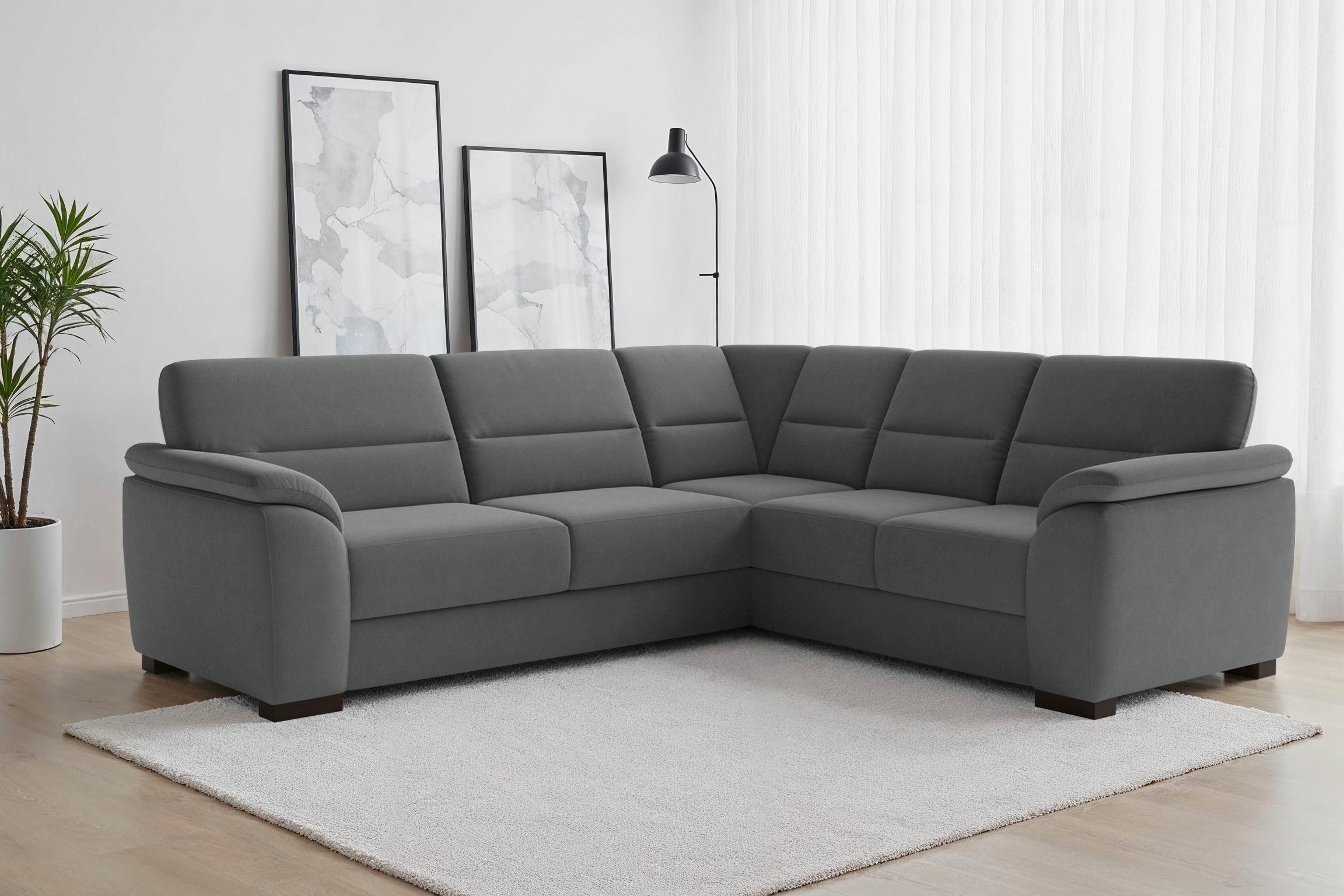 sit&more Ecksofa Montego L-Form, B: 256 cm, große Stoffauswahl, Komfortsitzhöhe 46 cm, mit Schlaffunktion und Schubkasten mit Stauraum