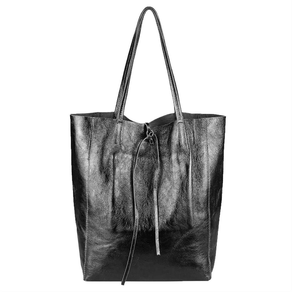 ITALYSHOP24 Schultertasche Made in Italy Damen Premium Leder SHOPPER Tasche HOBO Umhängetasche, Echtleder Business Bag leicht groß klassisch sicher geräumig Beutel