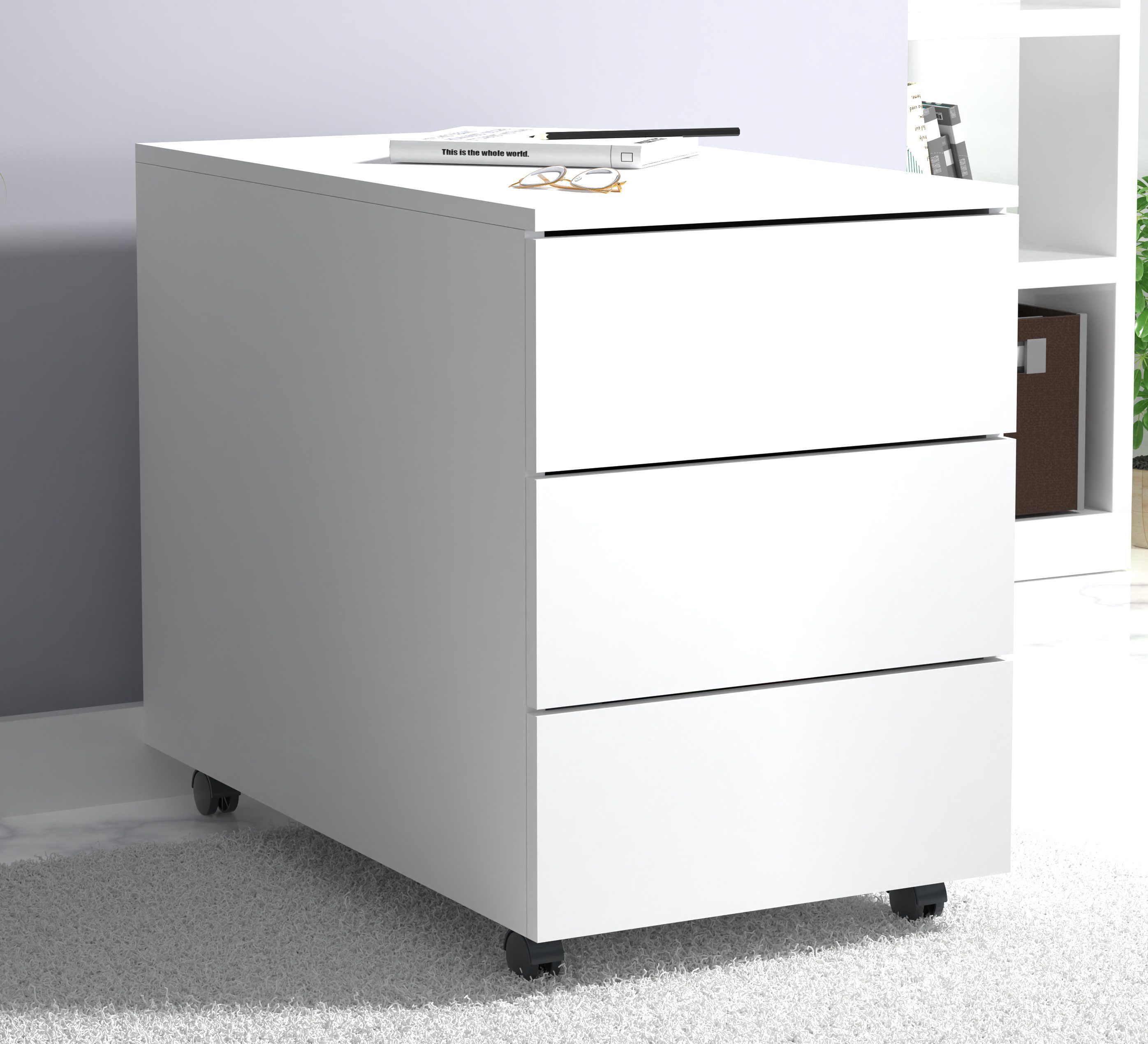 VCM Rollcontainer Dalosa B. 39 x T. 70 x H. 55 cm, Stauraum für Büromaterial, Arbeitszimmer, 3 Schubladen, Holzwerkstoff – Bild 4 von 5