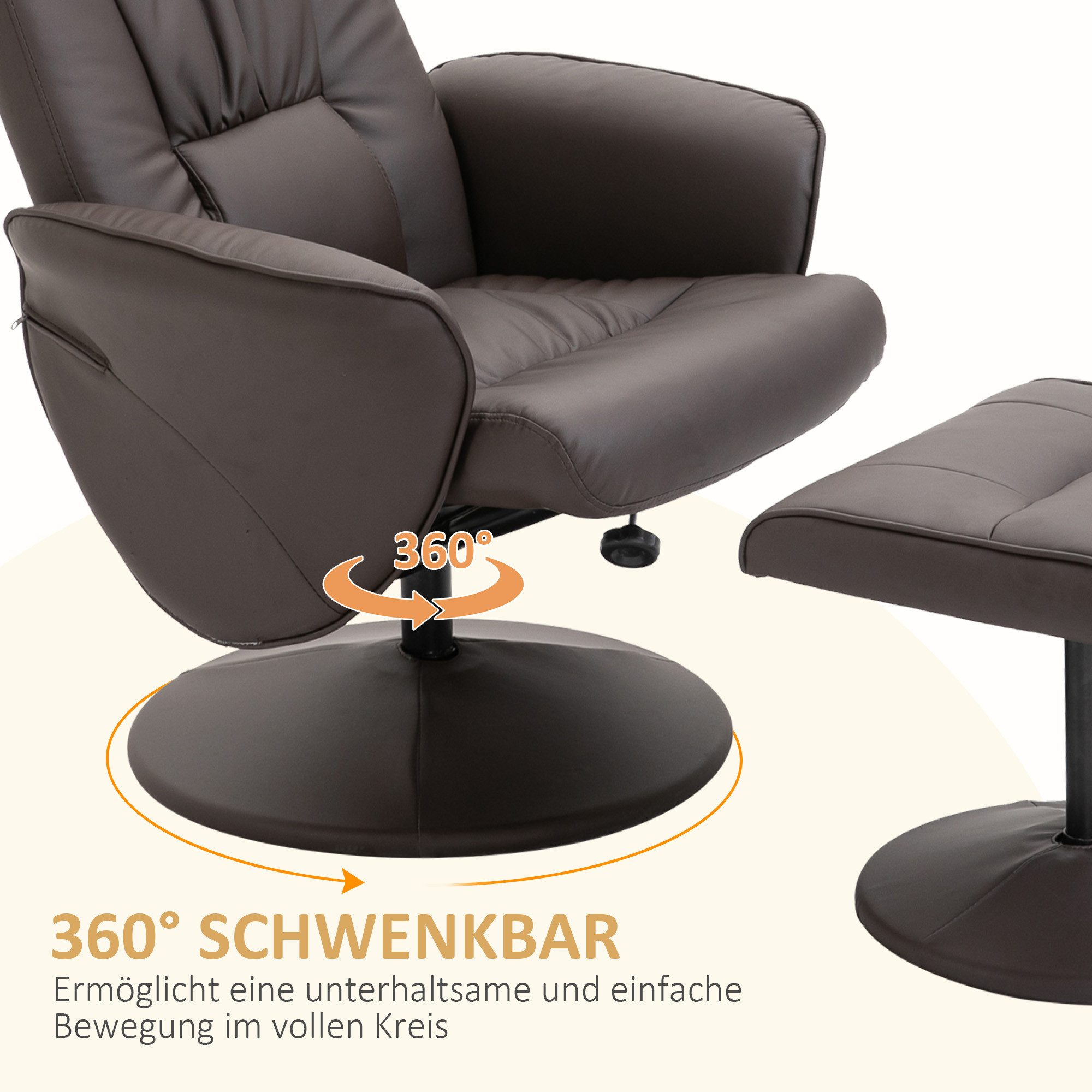 HOMCOM Relaxsessel Fernsehsessel mit Liegefunktion, TV Sessel, Kunstleder (höhenverstellbar, 2-St., neigbare Rückenlehne), Braun – Bild 5 von 5
