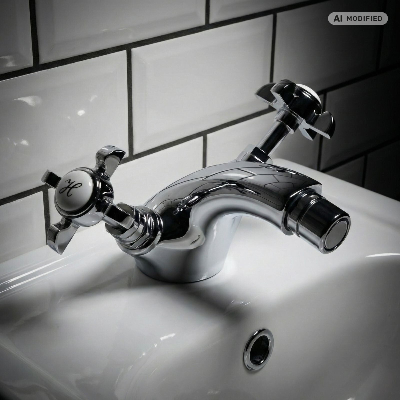 PaulGurkes Bidetarmatur Retro-Design, Messing verchromt, drehbarer Strahlregler