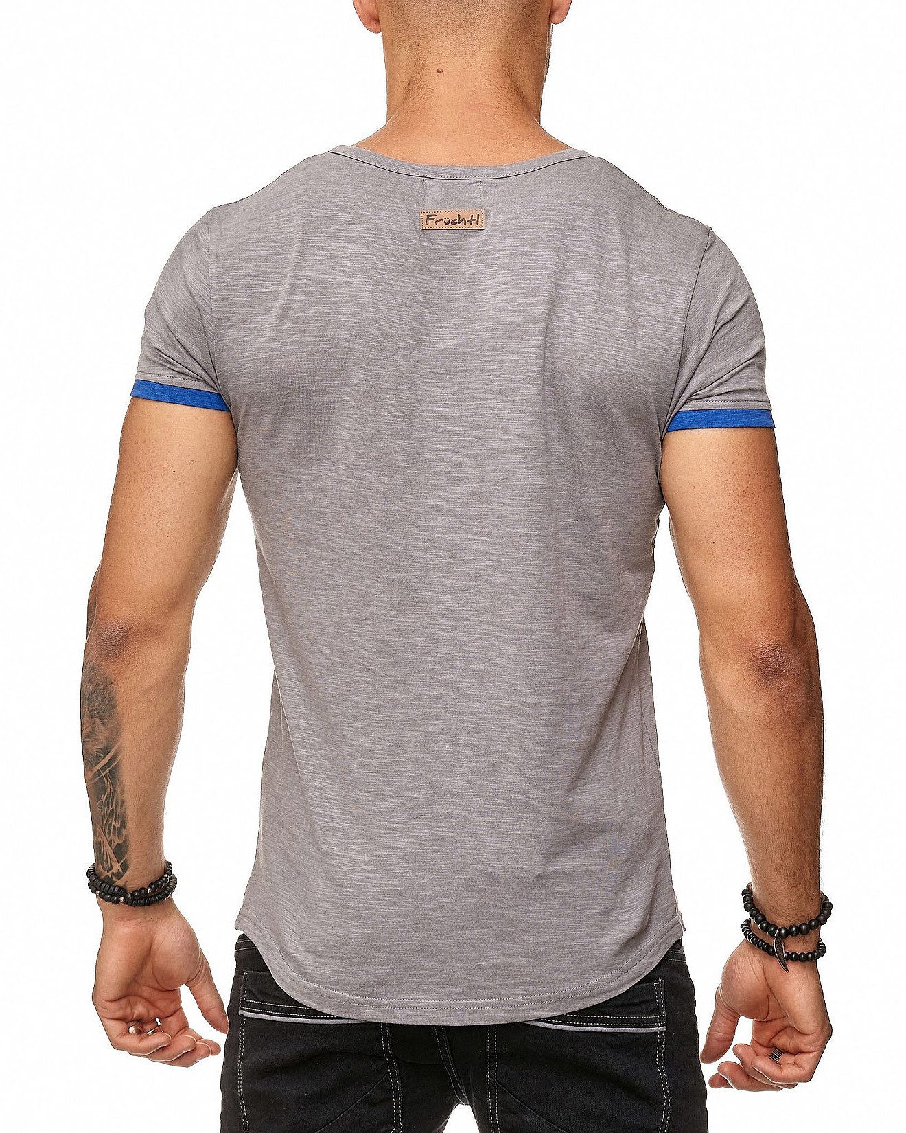 Früchtl T-Shirt mit V-Ausschnitt und farblich abgesetzter Knopfleiste