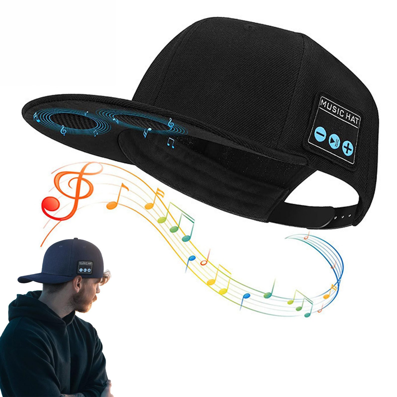 MOPUEA Baseball Cap Musikkappe mit Bluetooth-Lautsprecher, verstellbare Bluetooth-Mütze (mit drahtlosem Bluetooth 5.0-Smart-Lautsprecher, Wiederaufladbar, 1-St., Waschable Design für das Laufende Fitnessstudio Outdoor) Herren-Frauen-Outdoor-Sport-Bluetooth-Kappe