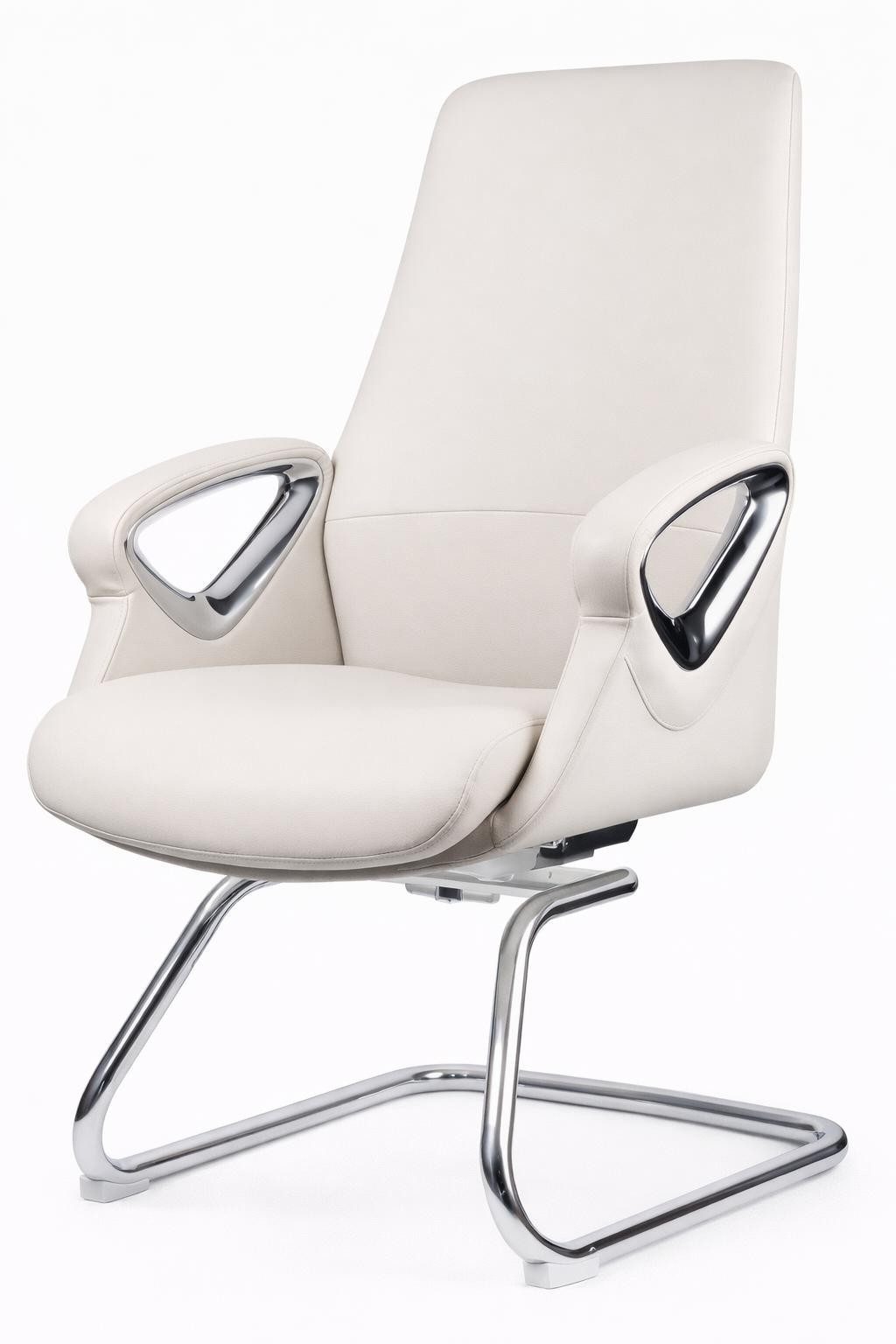 Xlmoebel Besucherstuhl Beiger Chefsessel mit Chrom-Gestell und gepolsterten Armlehnen (Chefsessel; mit Armlehnen; Kunstlederbezug; Chromgestell; gepolstert, 1 St), Made in Europa