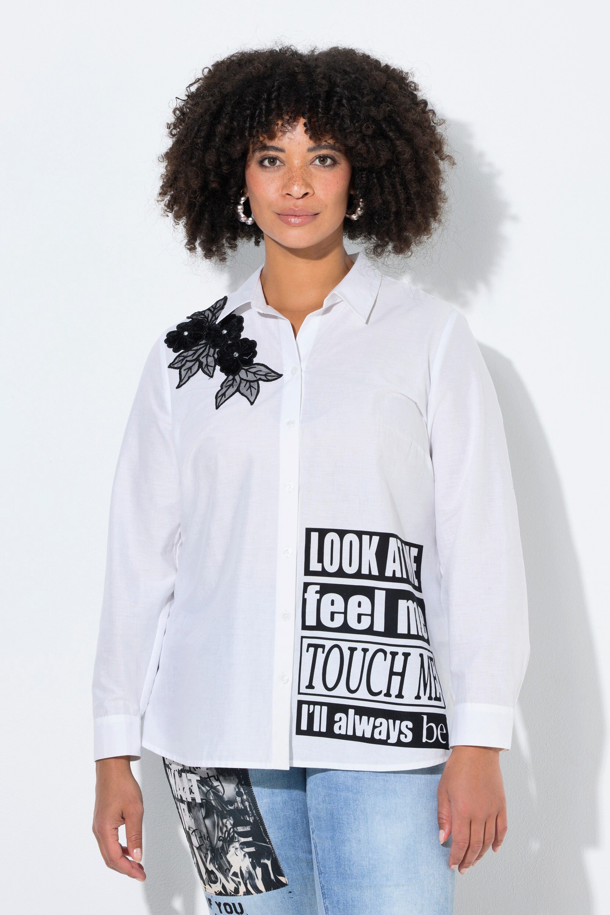 Angel of Style Hemdbluse Bluse oversized Blumen-Badge