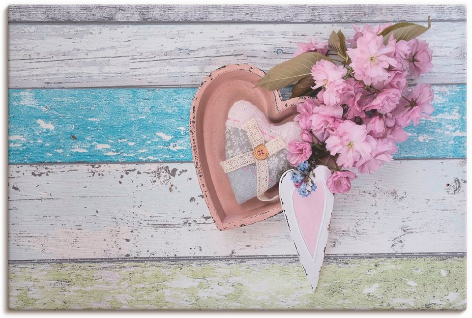 Artland Wandbild Stillleben mit Kirschblüten und Herzen, Arrangements (1 St),  als Alubild, Leinwandbild, Wandaufkleber oder Poster in versch. Größen