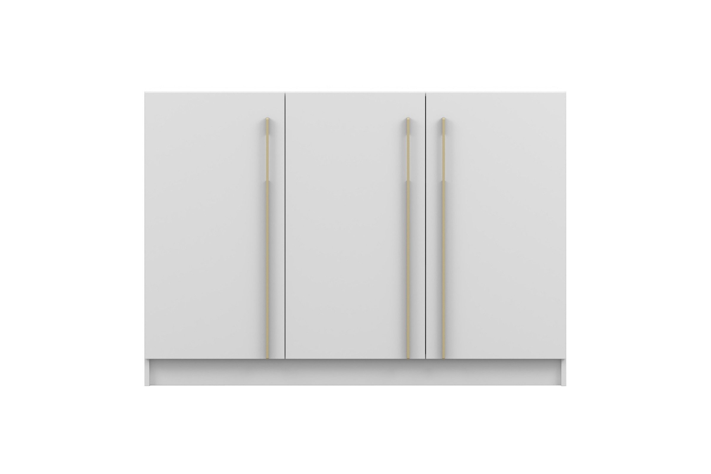 Deine Möbel 24 Kommode MIRELO 3-türig in Kaschmir / Weiß, Einlegeböden, 134,5 cm (Set, 1 St., ideal für Schlafzimmer, Flur, Wohnzimmer & Ankleiderzimmer), Sideboard mit goldfarbenen Griffen und Füßen