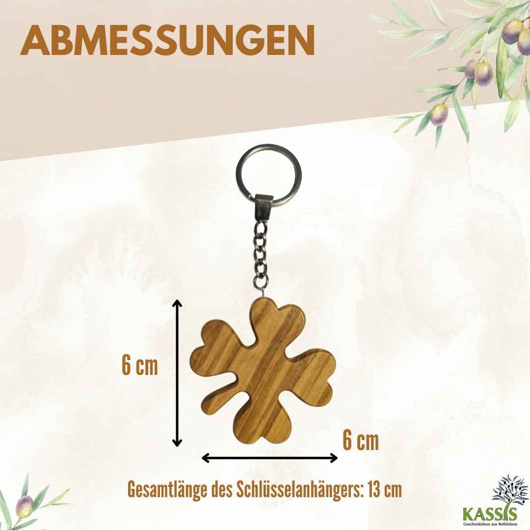 Kassis Geschenkartikel Schlüsselanhänger Kleeblatt Olivenholz Schlüsselring Geschenk Talisman Glücksbringer, handgefertigt in Bethlehem, Geschenk zu mehreren An – Bild 3 von 5