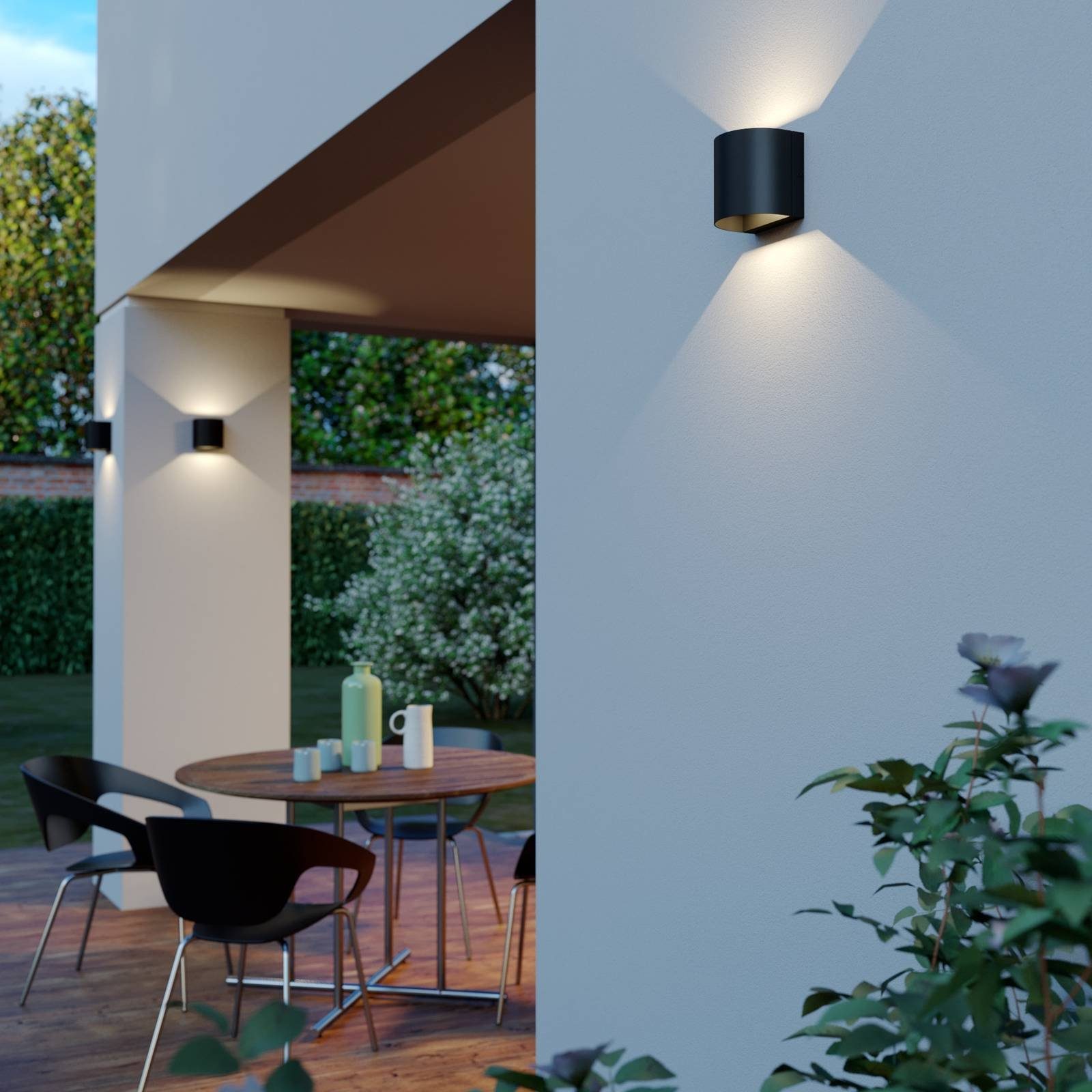 Lindby LED Außen-Wandleuchte Gladis, Aluminium, Modern, verbaut, fest 2 Glas, Schwarz, inkl. flammig, warmweiß, Leuchtmittel LED-Leuchtmittel