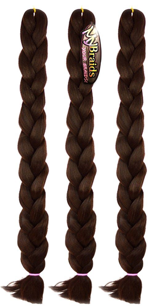 MyBraids YOUR BRAIDS! Braun Premium Länge 4-AY Flechthaar Braids im 3er Zöpfe mit 2m 1-farbig Kunsthaar-Extension Pack