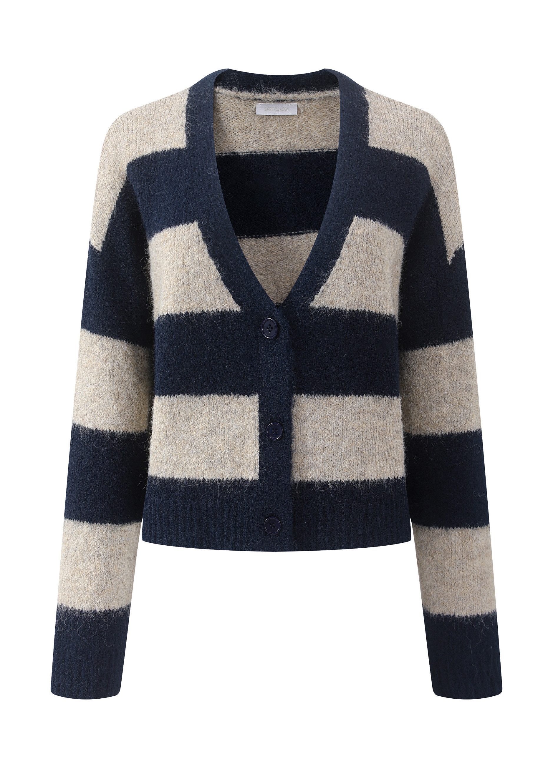 SASSYCLASSY Cardigan Cardigan mit Blockstreifen für Damen Kuschelige Strickjacke mit V-Ausschnitt im oversized Fit Beige Pink