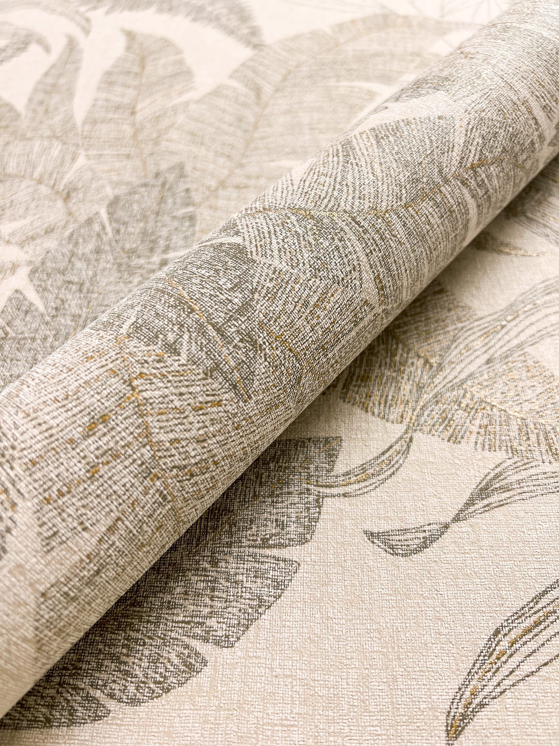 Newroom Vliestapete Niama Beige Tapete Mustertapete Dschungel,Pflanzen,Blät günstig online kaufen