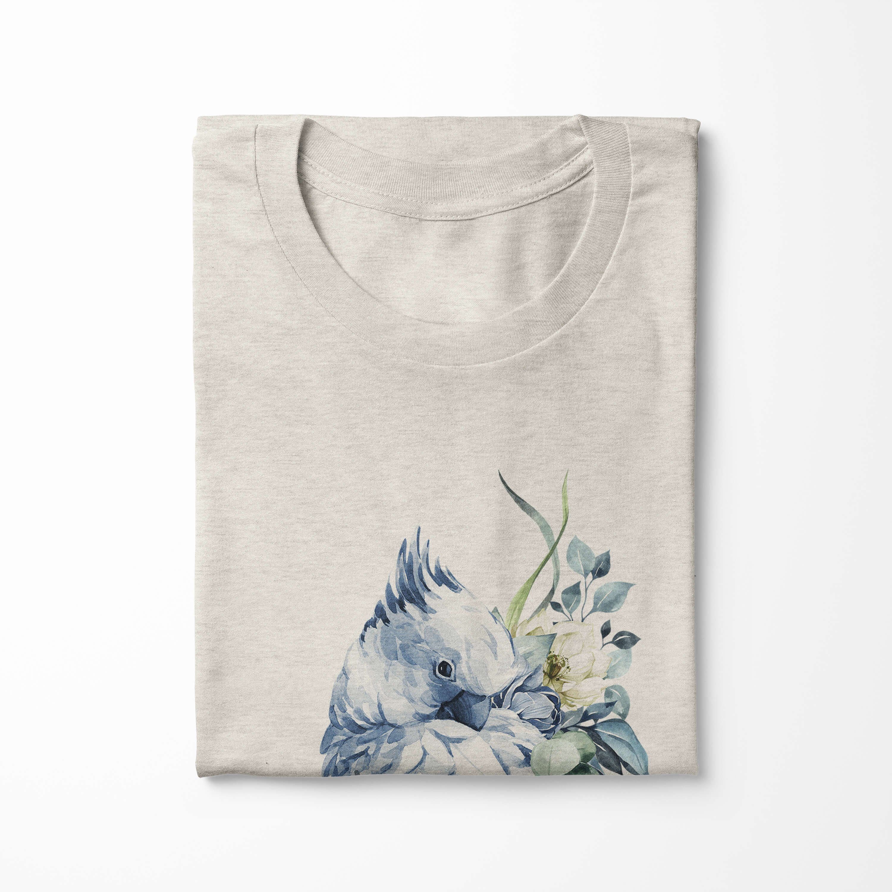 Shirt T-Shirt Sinus T-Shirt Organic Aquarell Blumen Ökomode Herren Nachhaltig Farbe Bio-Baumwolle Art Motiv (1-tlg) Papagei
