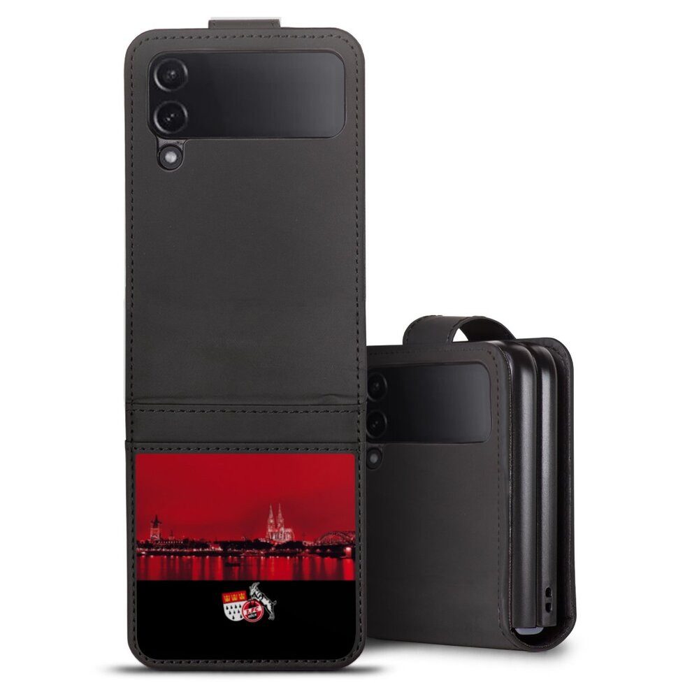DeinDesign Handyhülle Skyline 1. FC Köln Offizielles Lizenzprodukt Skyline Köln Rot, Samsung Galaxy Z Flip 4 Hülle Handy Flip Case Wallet Cover