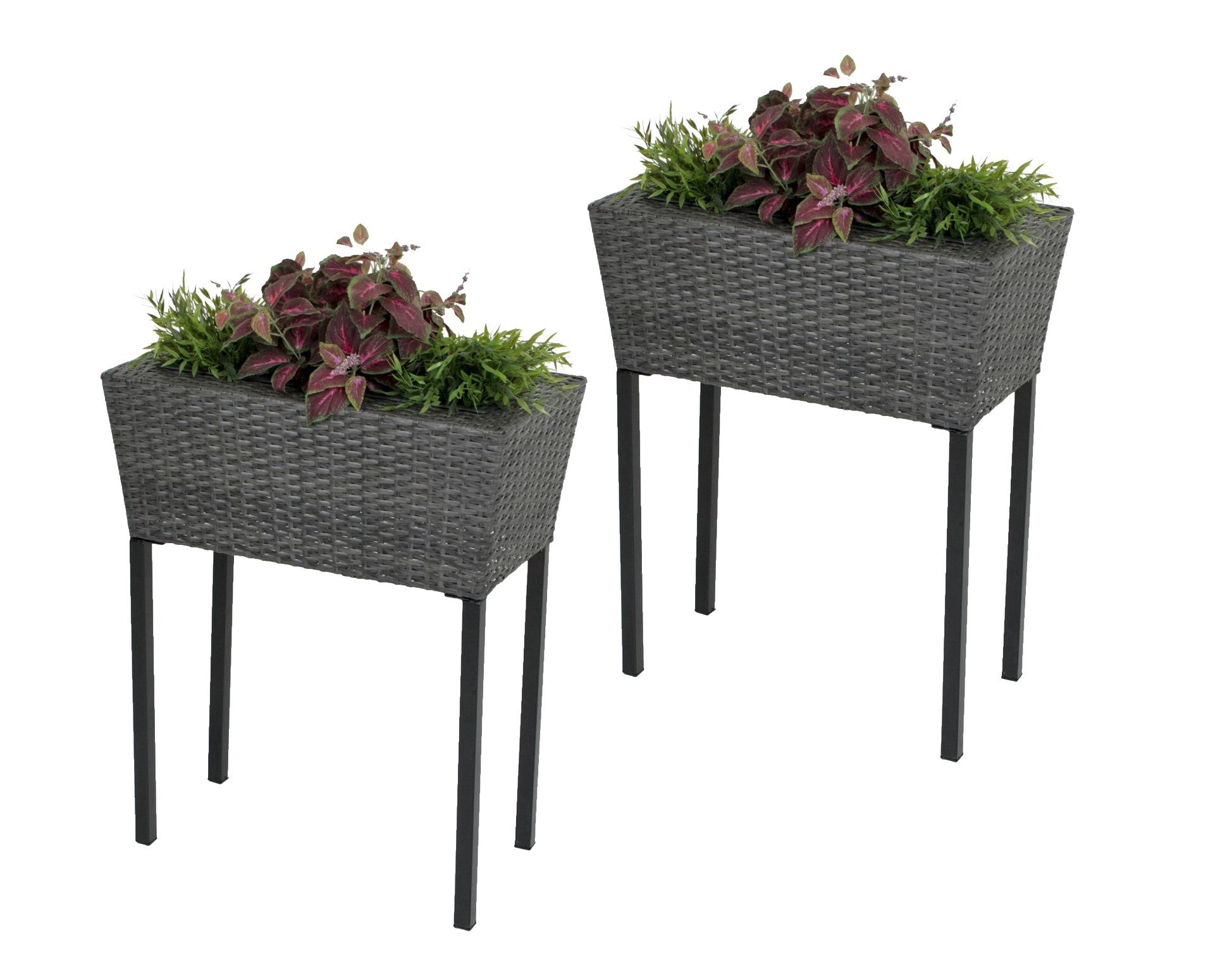 Garden Pleasure Hochbeet (2 St), 2x Hochbeet Blumentopf Pflanzkübel Blumenkübel Terrasse Rattan Optik