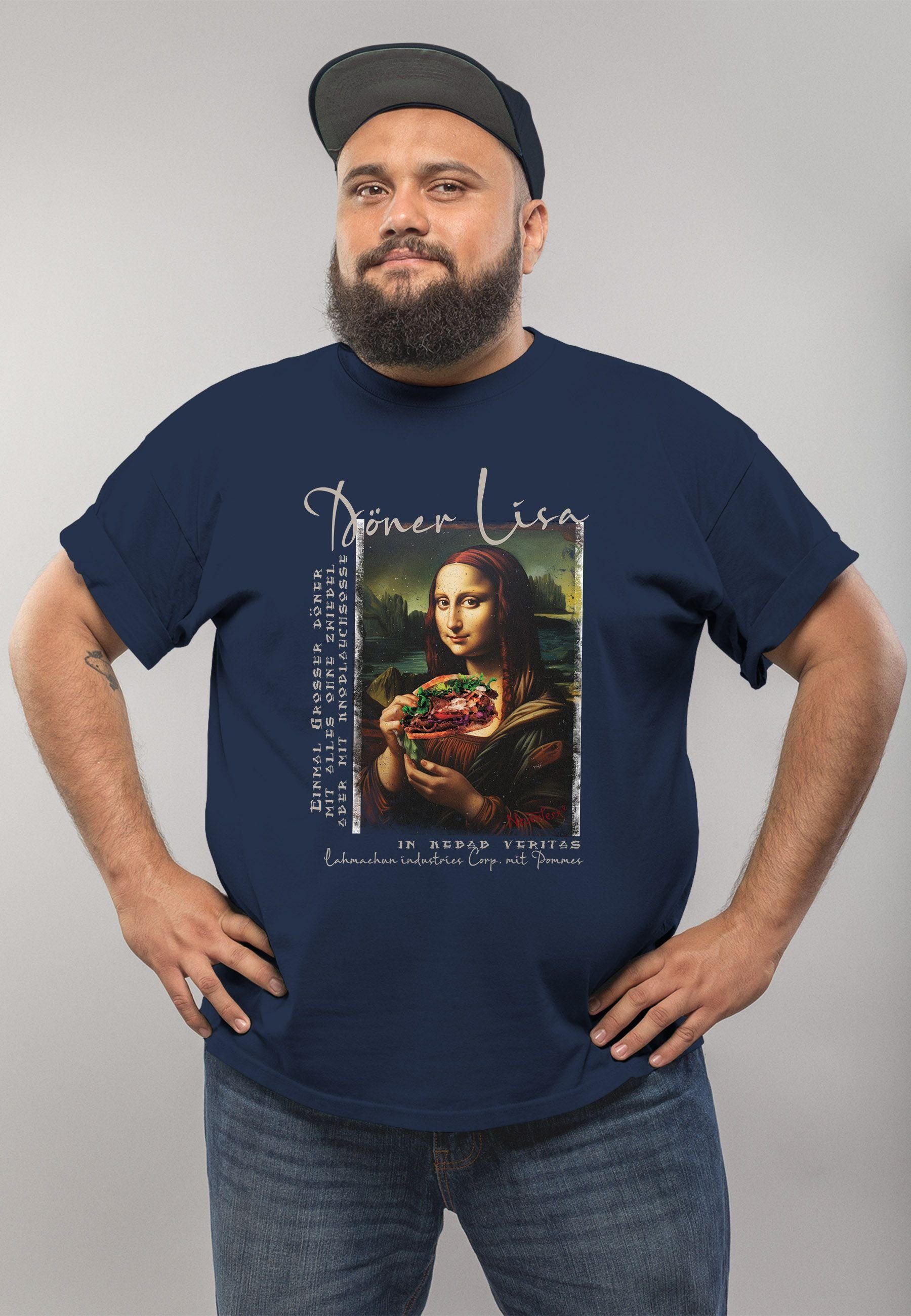 Lisa Kapuzen-Pullover MoonWorks mit Aufdruck Print-Shirt Meme T-Shirt Herren Döner Print Print Parodie navy Lisa Mona