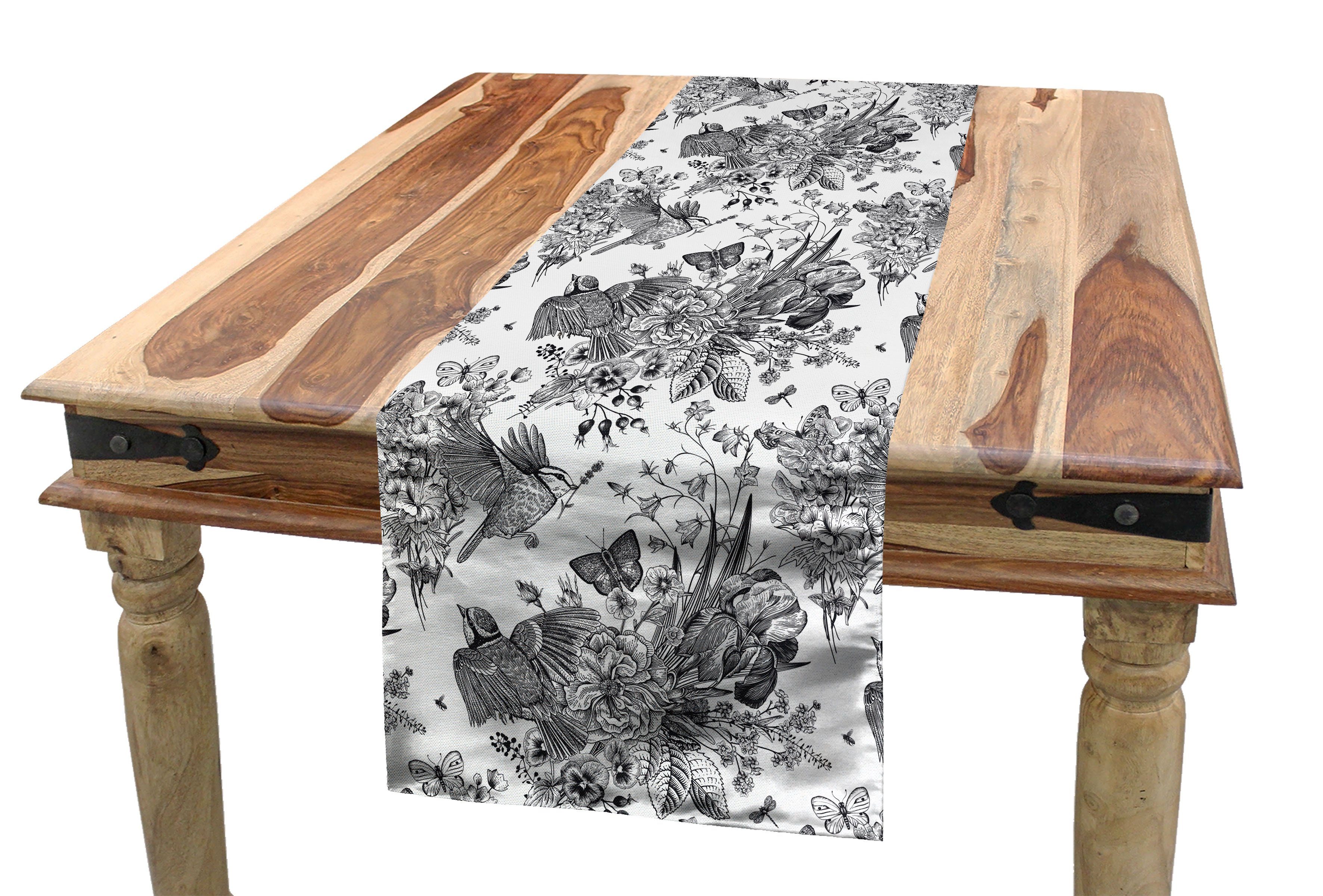 Abakuhaus Tischläufer Esszimmer Küche Detaillierte Gravur Rechteckiger Dekorativer Frühling Blumen Tischläufer