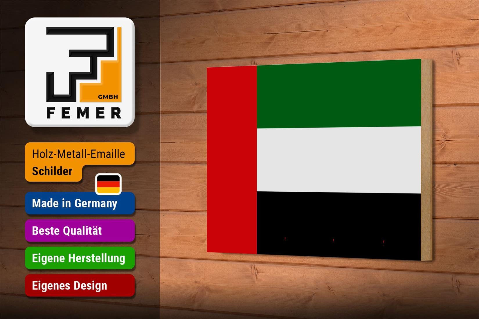 Femer GmbH Holzbild Flagge Vereinigten Arabischen Emirate 18x12 cm, Flaggen (1 St), Glatte Holzfaserplatte (MDF), vorn beschichtet