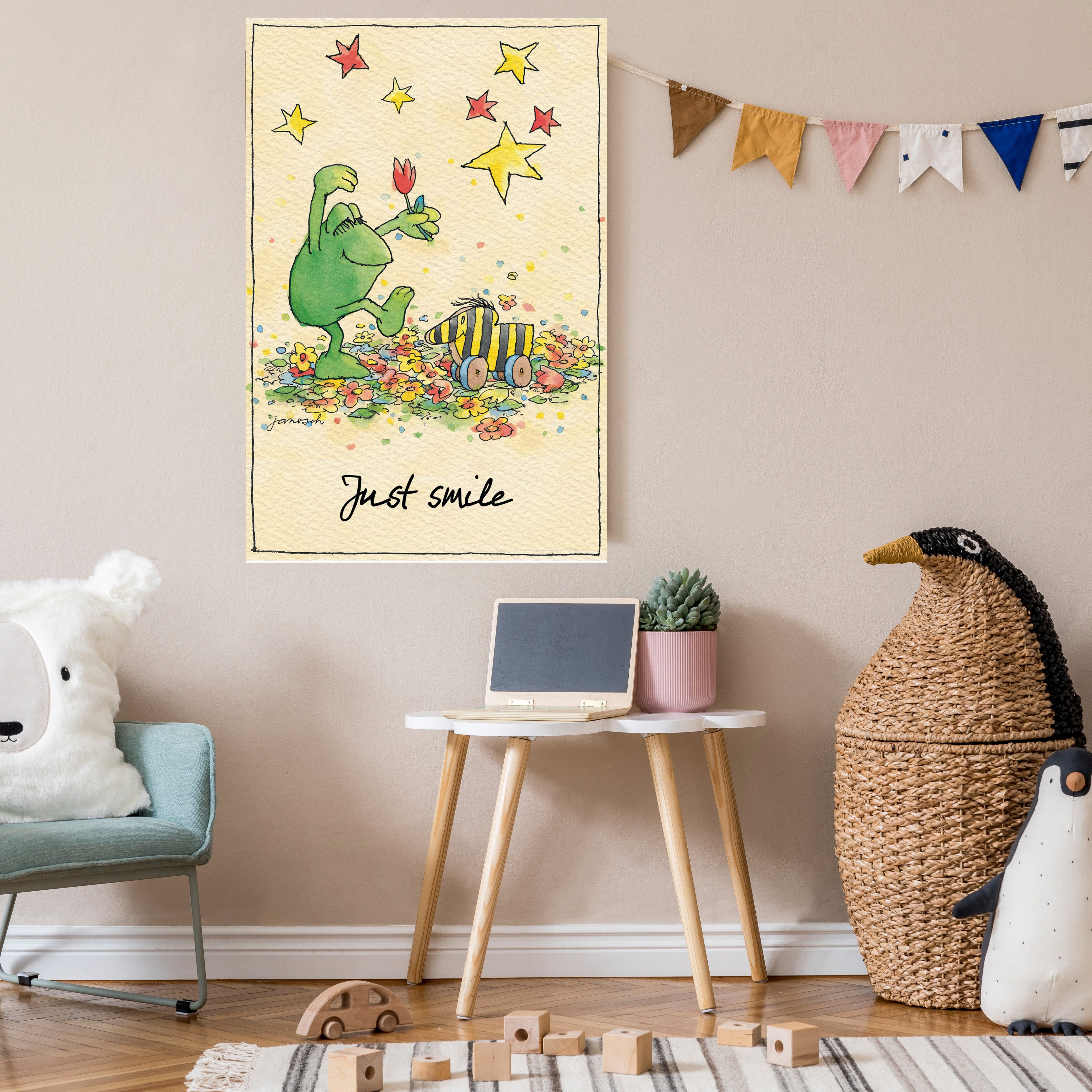 LuckyLinde Leinwandbild Der Froch - Just Smile, Ente, Enten, Figuren, Filmfiguren, Frosch, Liebessprüche, Motivationsbilder, Natur, Schriftzug, Sprüche, Stern, Sterne, Tanz, Tiere, Tiger, little star (1 St), Exklusive JANOSCH Kindermotive